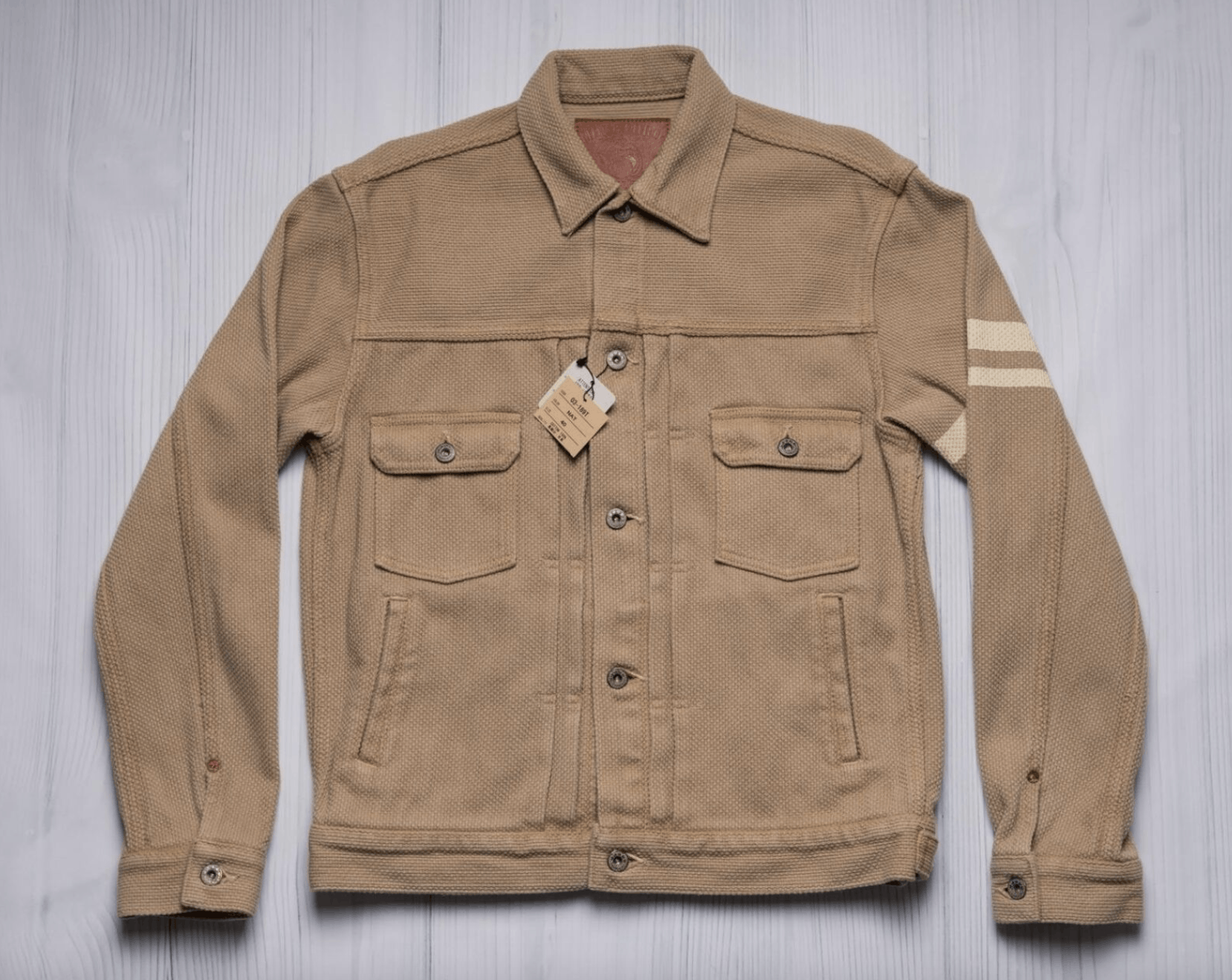 image of Momotaro 03-189T Green Tea Dyed Sashiko Jacket in Beige, Men's (Size Large)