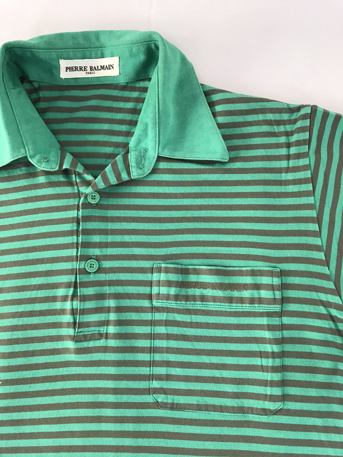 Pierre Balmain 90s Pierre Balmain Paris Single Pocket Stripe Green Polo Tee Size US M / EU 48-50 / 2 - 4 Thumbnail