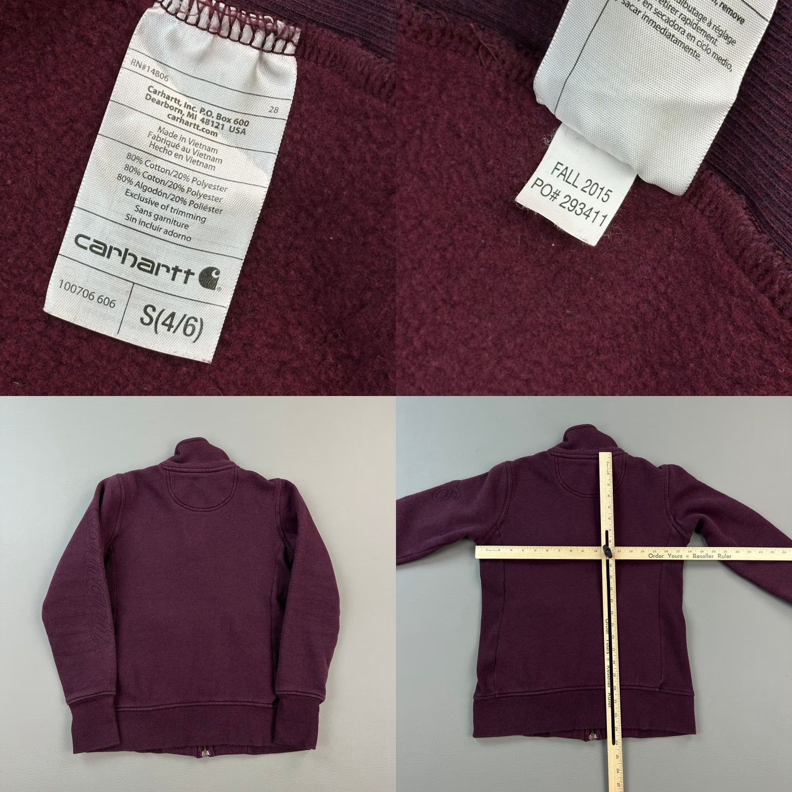 Carhartt Carhartt Sweatshirt Women's Small Dark Plum Full Zip Embroidered Logo - Regular Length, Cotton Blend, Fleece, Outdoor, Retro - Adults Womens Size S / US 4 / IT 40 - 8 Thumbnail