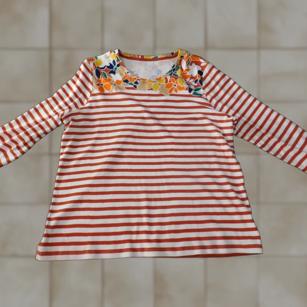 Vintage Kim Rogers Blouse PXL Petites Women Orange Striped Crew Neck Pullover Top Shirt Size XL / US 12-14 / IT 48-50 - 1 Thumbnail