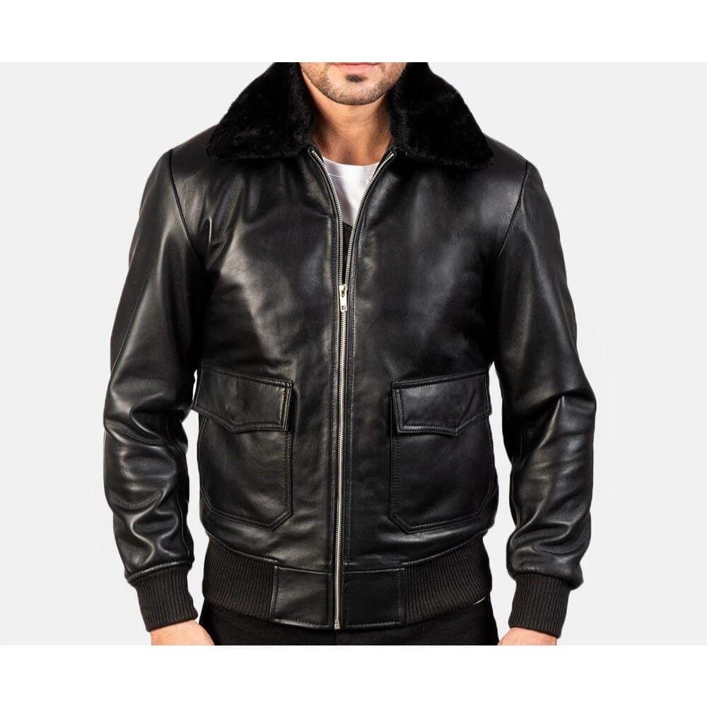 Genuine Leather Black Bomber Leather Jacket Size US L / EU 52-54 / 3 - 3 Thumbnail