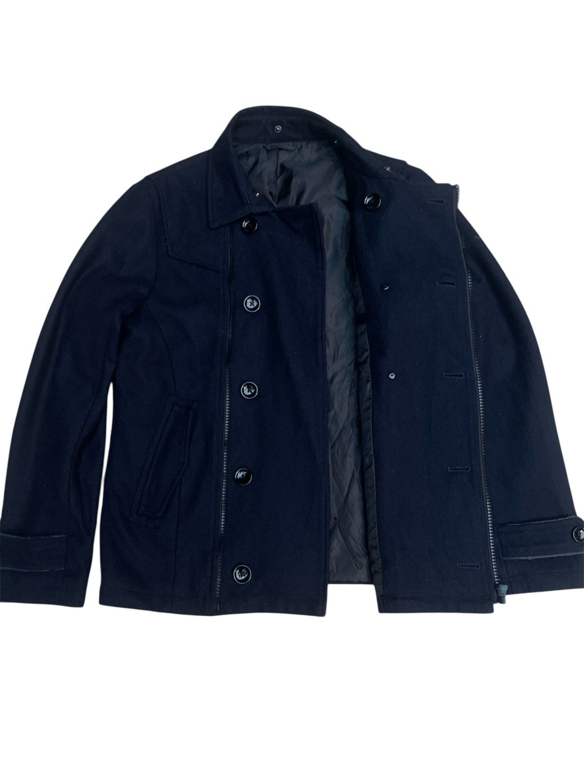 semanticdesign Semantic Design Navy Wool Blend Asymmetric Zip Pea Coat Size US S / EU 44-46 / 1 - 1 Thumbnail