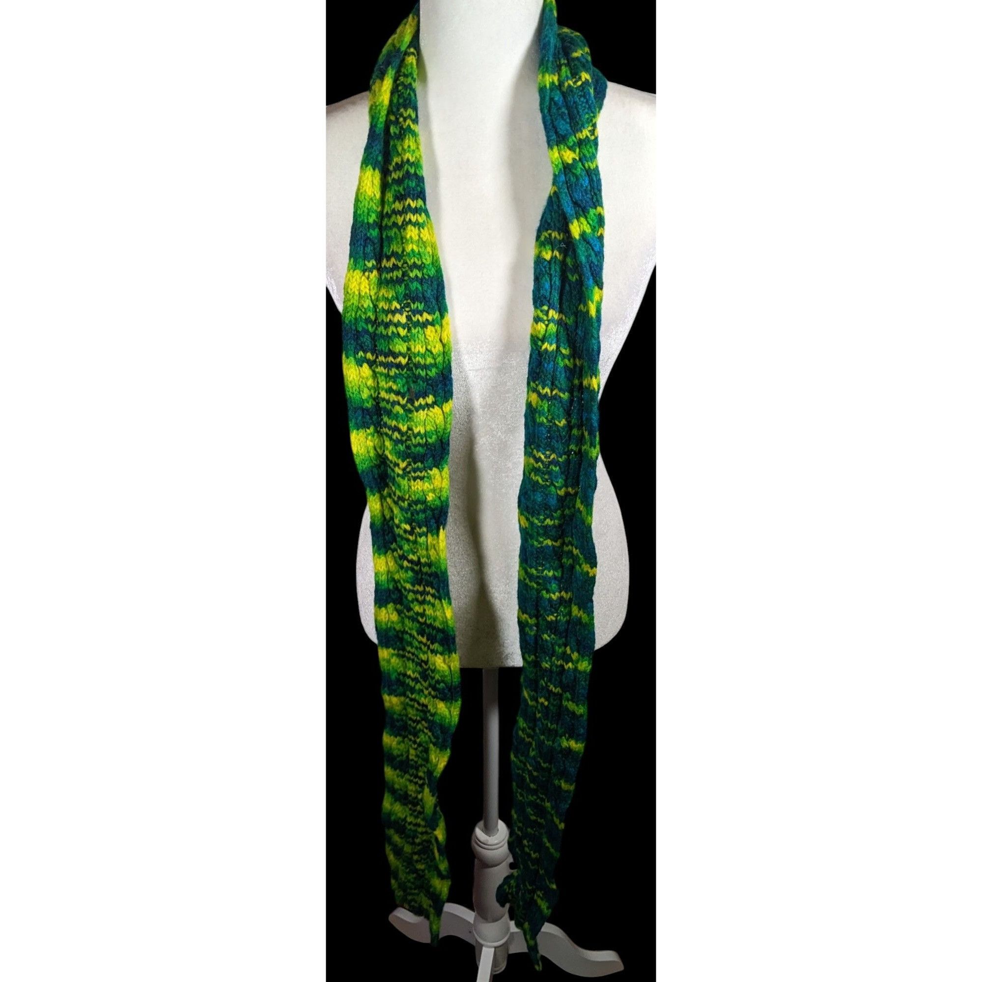 Handmade Handmade Cybergoth Dragon Blue Yellow And Neon Green Scarf Size ONE SIZE - 3 Thumbnail