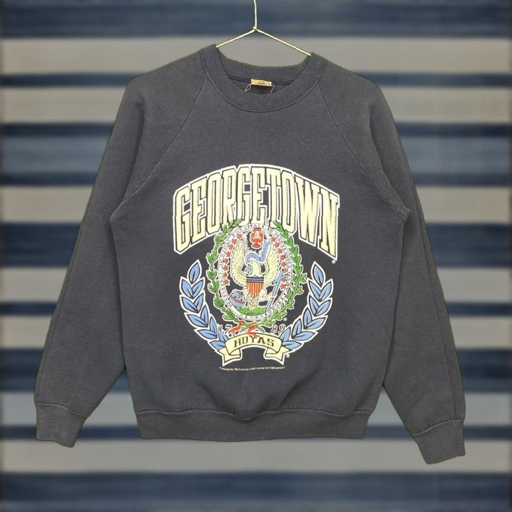 Fruit Of The Loom VINTAGE Georgetown Sweatshirt Mens Large Navy Blue Hoyas Sportswear Crewneck University Size US L / EU 52-54 / 3 - 1 Thumbnail