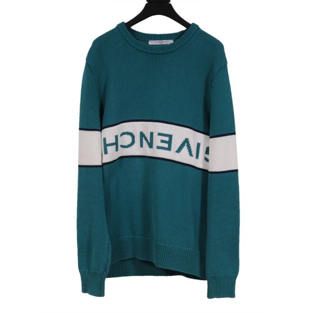 Givenchy Upside Down Logo Knit Sweater Teal Pull Size US M / EU 48-50 / 2 - 1 Thumbnail
