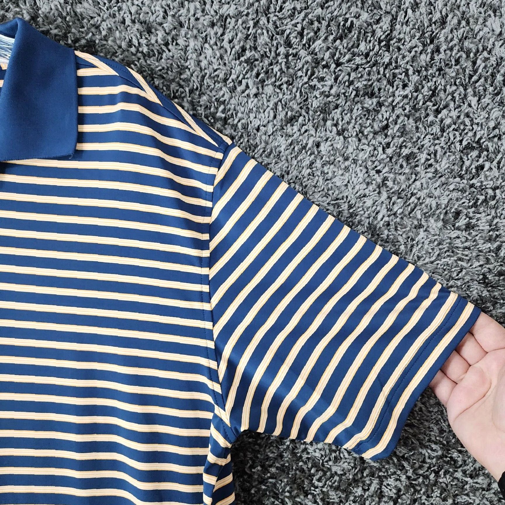 Peter Millar Peter Millar Polo Shirt Mens Short Sleeve Striped Blue Orange Polyester Size L Size US L / EU 52-54 / 3 - 2 Thumbnail