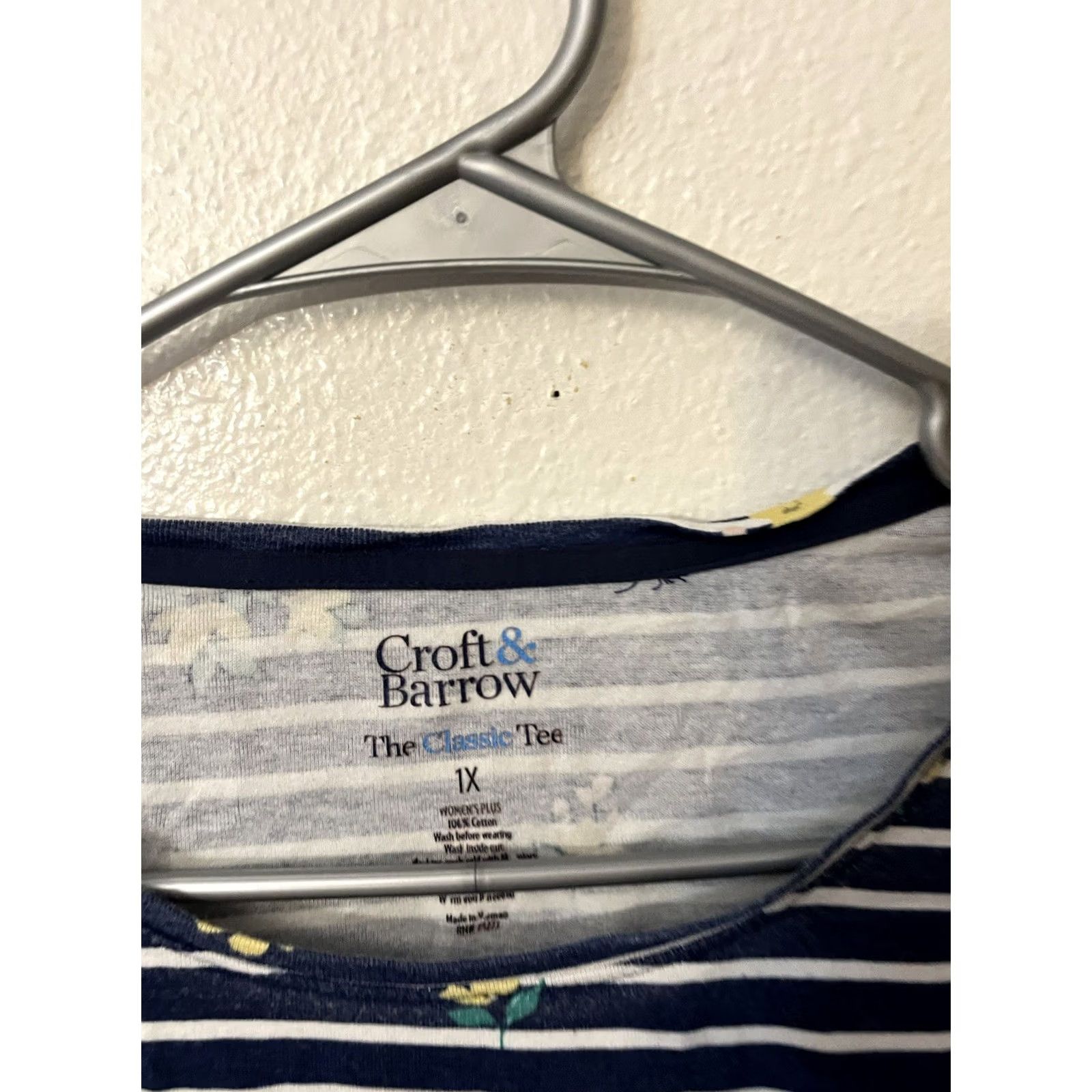Croft & Barrow Croft & Barrow Shirt Womens 1X Plus Size Blue White Striped 100% Cotton T-Shirt Short Sleeve Mens Womens Size XL / US 12-14 / IT 48-50 - 3 Thumbnail