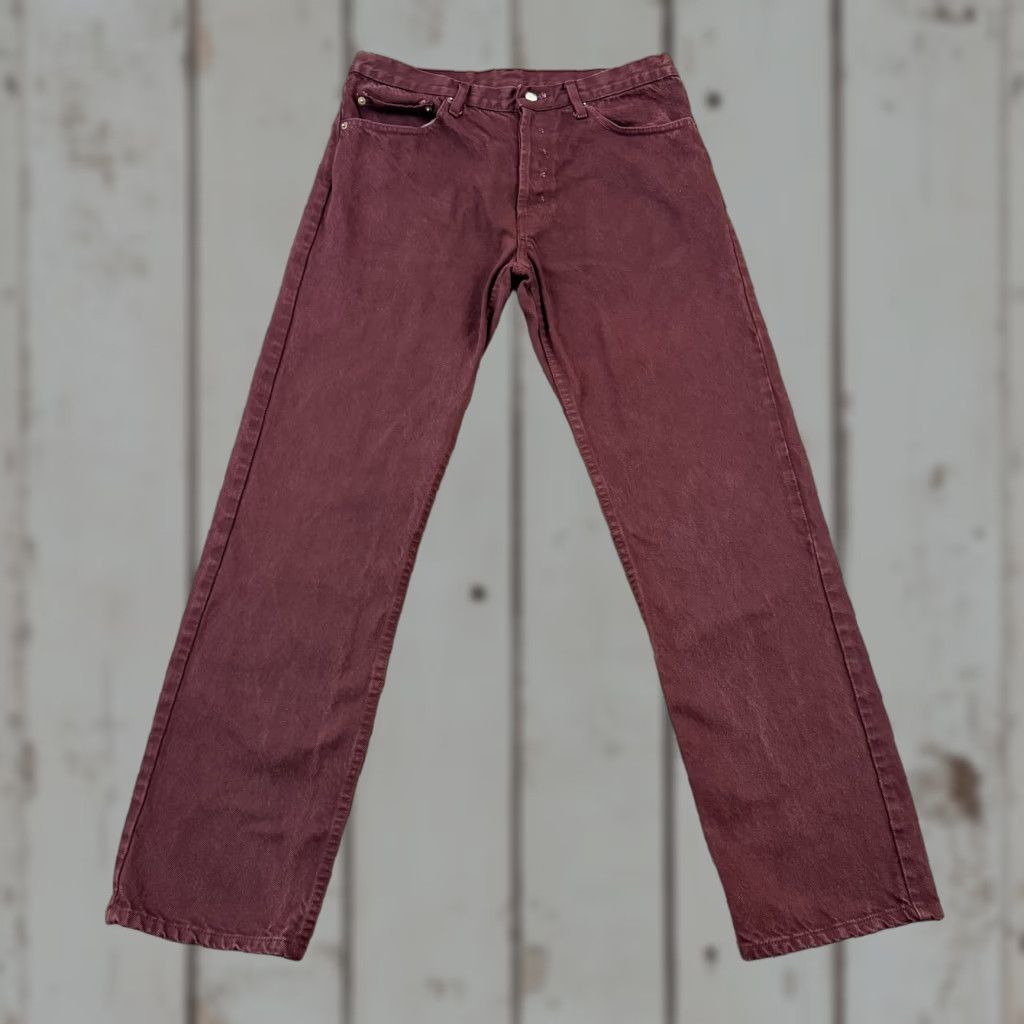 Levi's VINTAGE Levi's 501 Jeans Mens 33 Straight Leg Button Fly Dark Red Denim USA Size US 33 - 1 Thumbnail