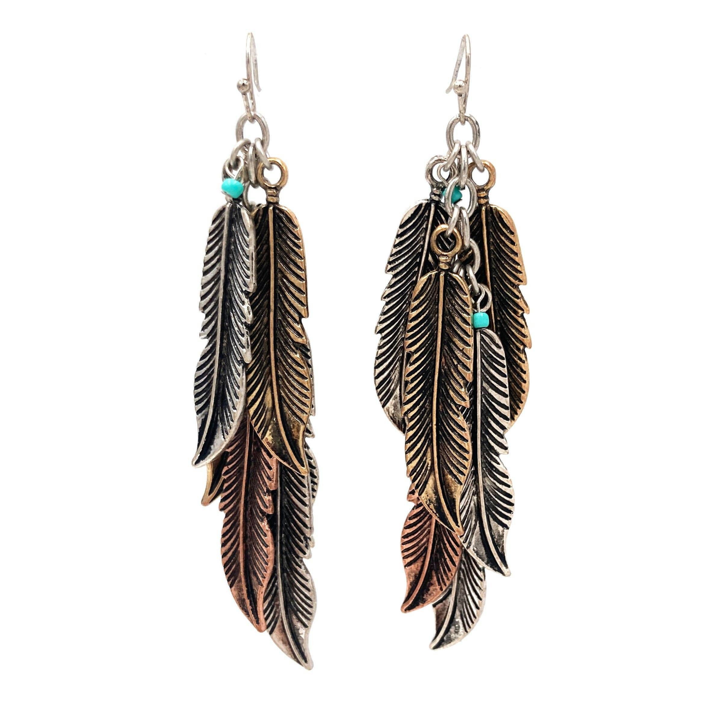 Other Tricolor Feather Charm Boho Metal Earrings Size ONE SIZE - 8 Thumbnail