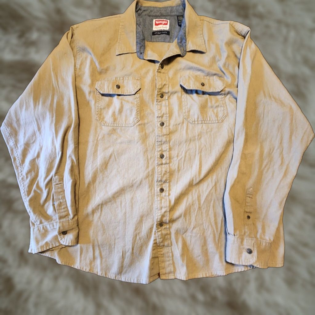 Wrangler Wrangler Shirt 2XL Beige Tan Button-Down Short Sleeve Casual Western Work Pockets Men Regular Cap N/A Size US XXL / EU 58 / 5 - 1 Thumbnail
