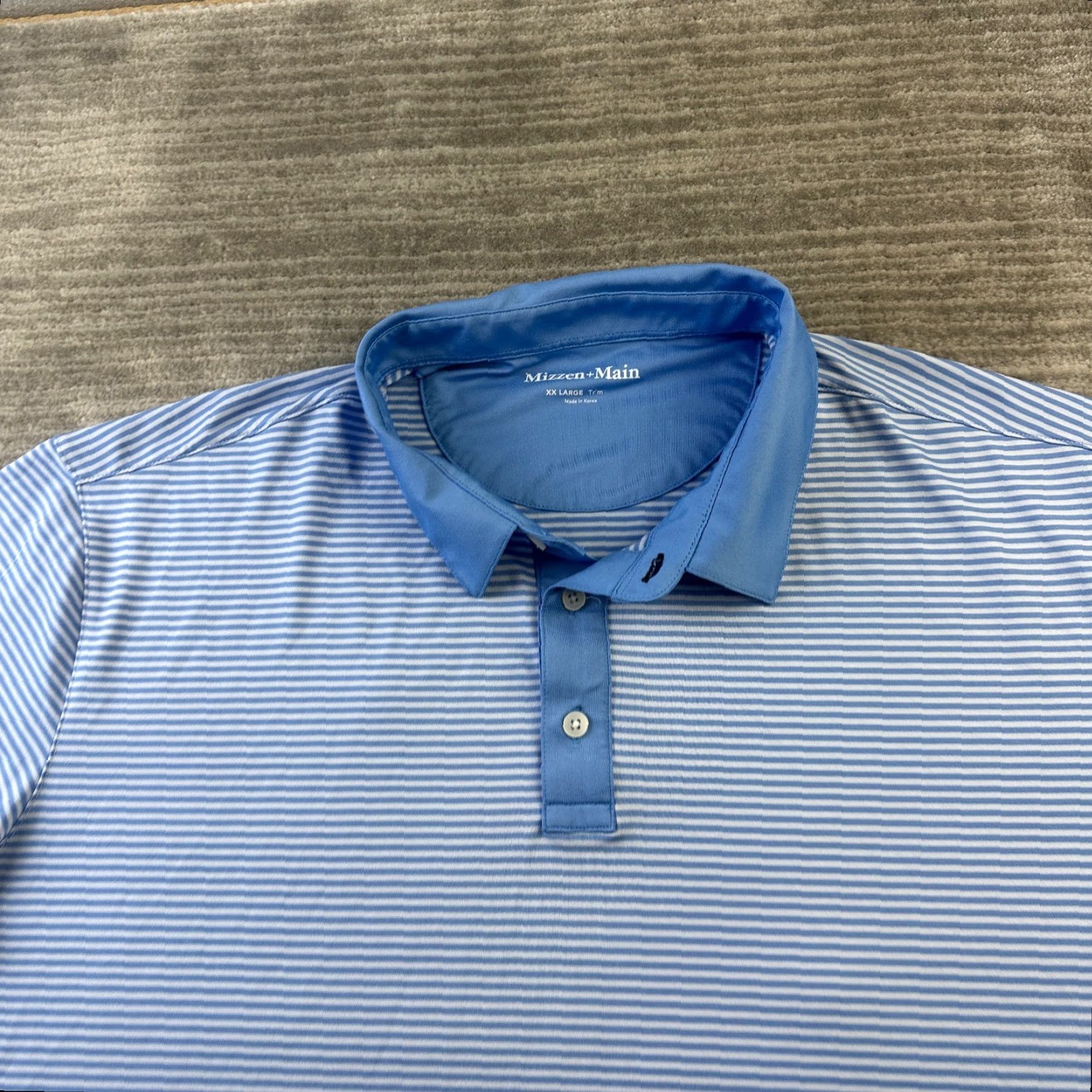 Mizzen+Main Mizzen+Main Polo Shirt Mens 2XL Blue Stripe Trim Fit Stretch Performance Golf Rugby Short Sleeve Collared Button 2XL Mens Size US XXL / EU 58 / 5 - 3 Thumbnail