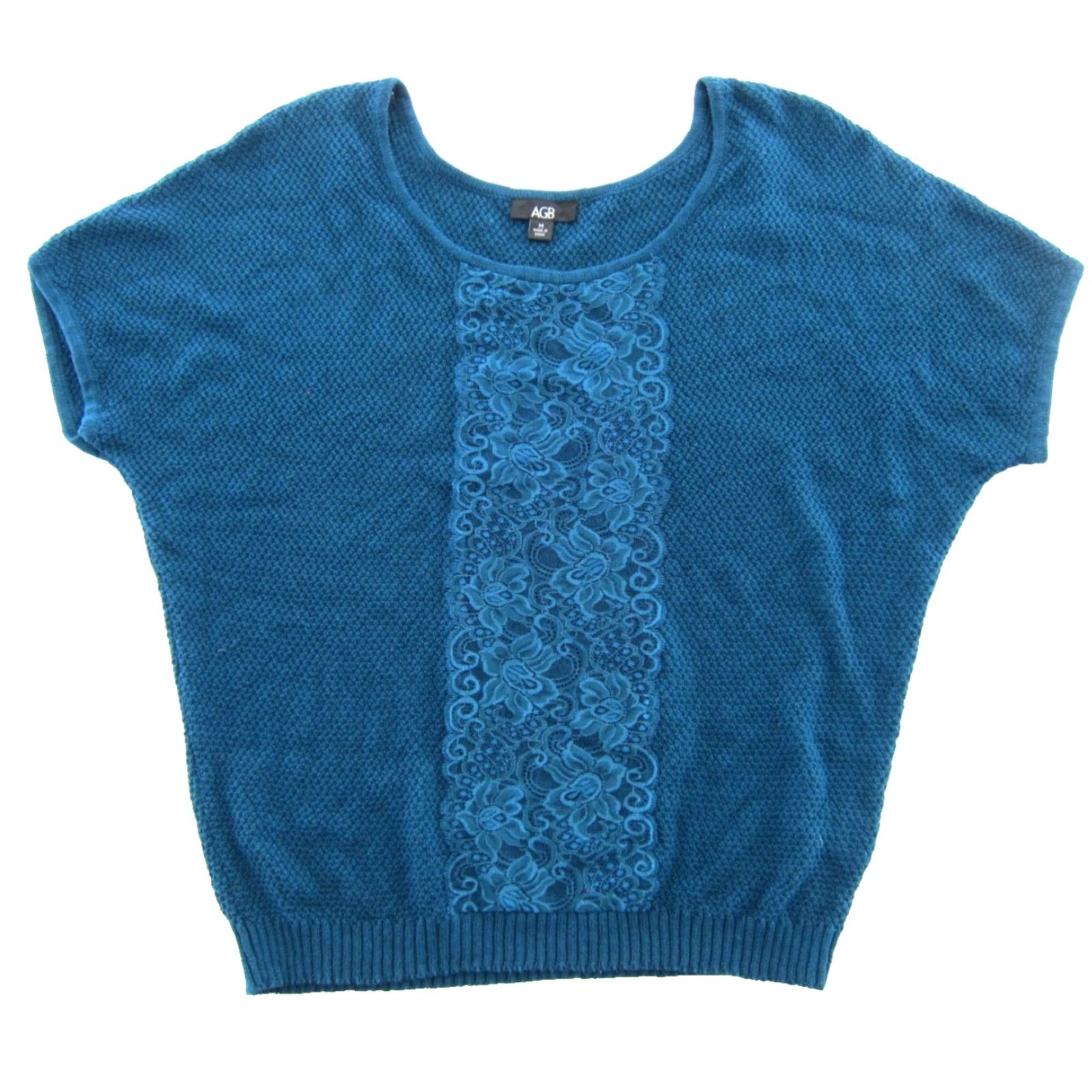 Vintage NWT AGB Peacock Green Knit Lace Short Sleeve Pullover Sweater Women Medium Size M / US 6-8 / IT 42-44 - 2 Thumbnail
