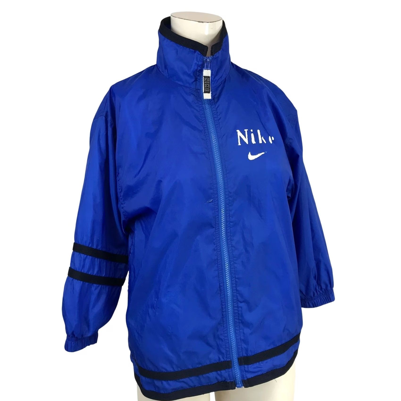 Nike VINTAGE Nike Windbreaker Jacket Blue Full Zip Striped Swoosh Logo Womens Small Size S / US 4 / IT 40 - 2 Thumbnail