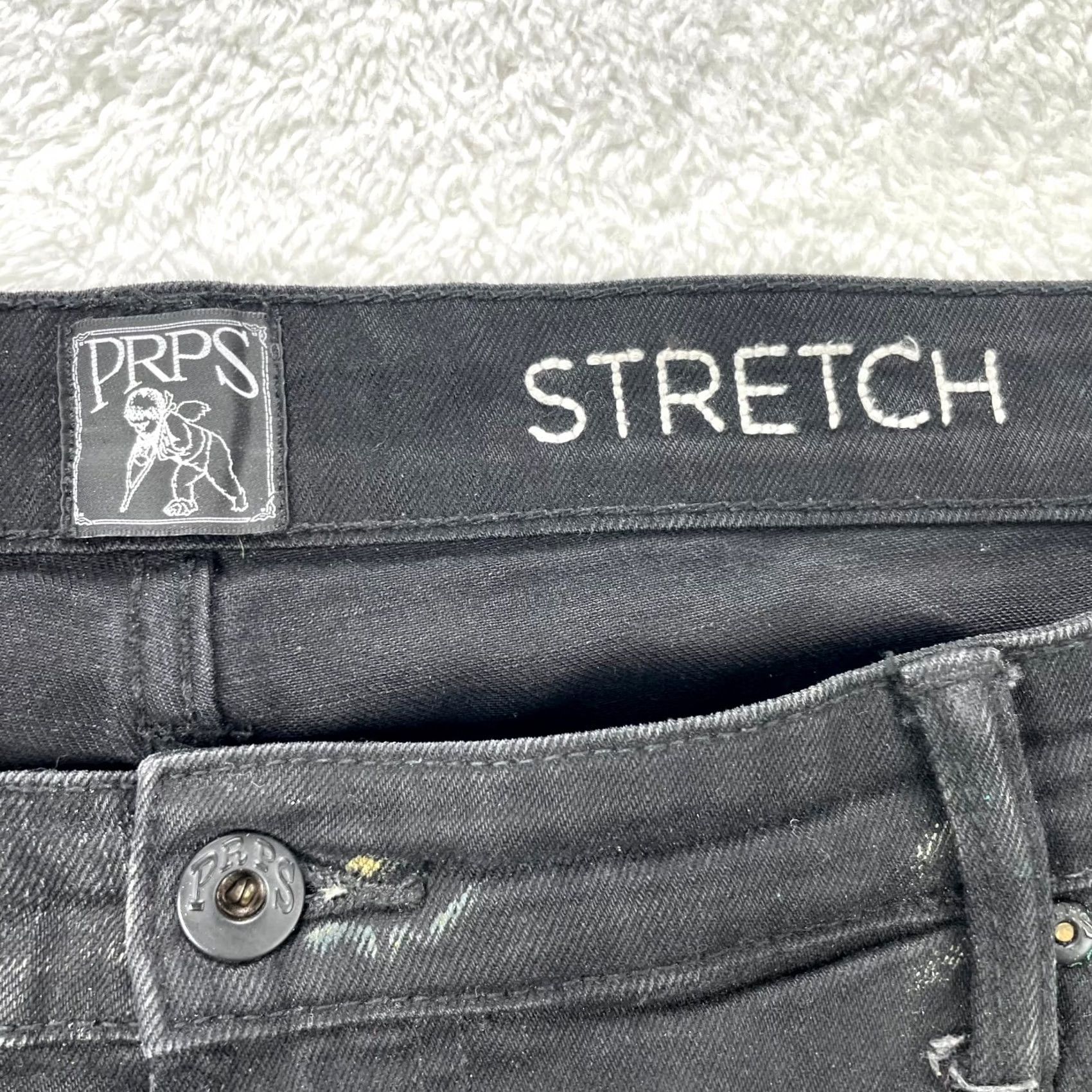 Prps PRPS Jeans Mens 44x30 Black Gold Paint Distressed Stretch Denim Straight 5-Pocket Zipper Button Regular Size US 44 / EU 60 - 5 Thumbnail