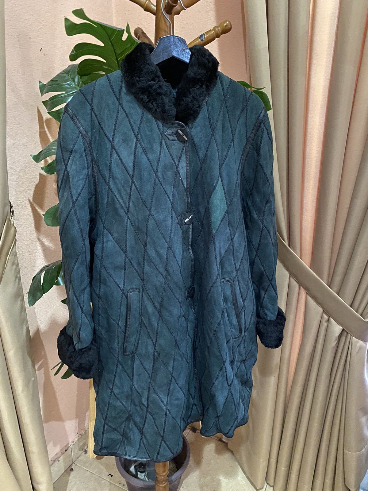 Leather Shearling Coat Warm Snow Quilted Suede Leather Fur Lining Size M / US 6-8 / IT 42-44 - 5 Thumbnail