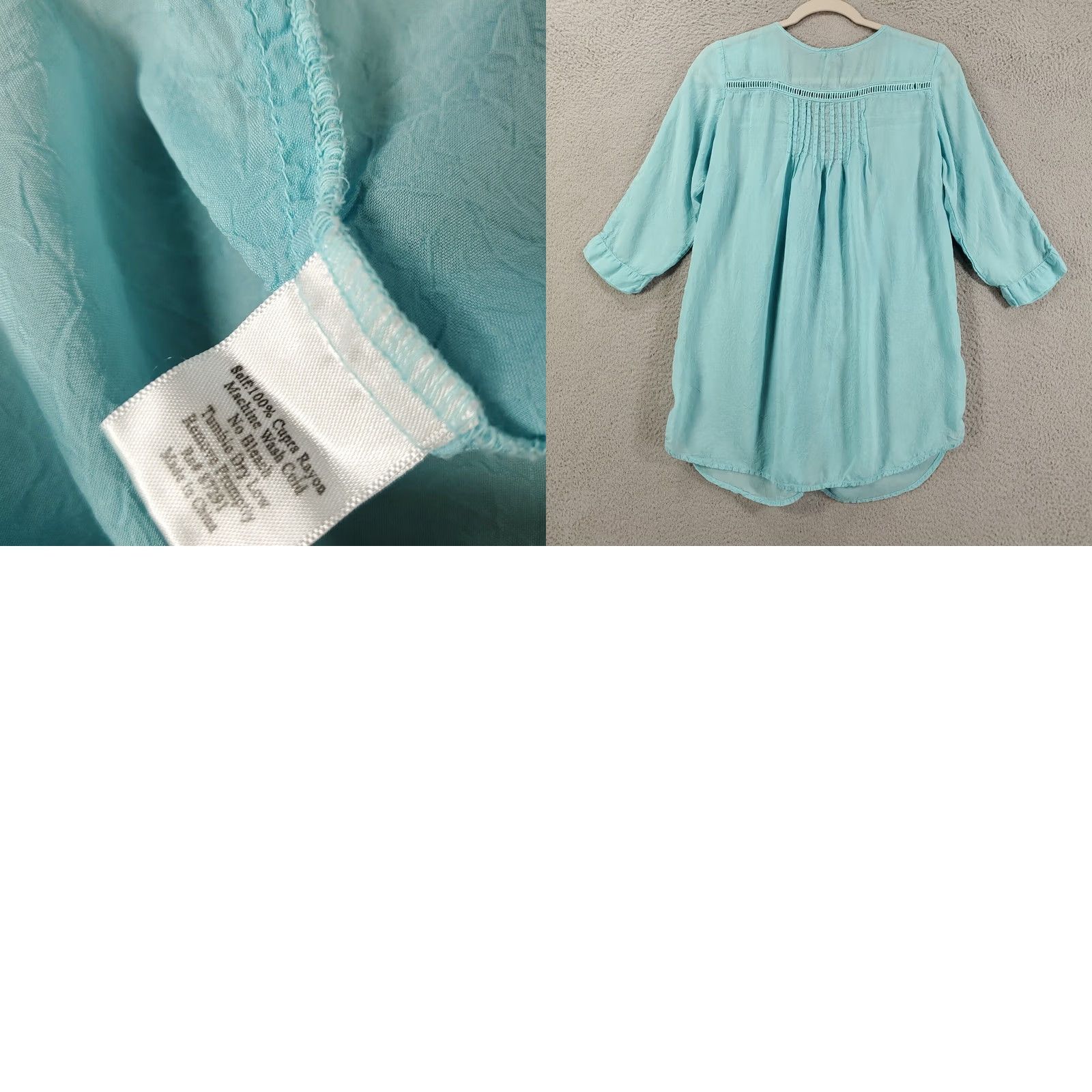 Johnny Was Johnny Was Top Womens M Blue Embroidered Boho Pleated Sheer Cupra Shirt Blouse Tunic V-Neck Pullover Size M / US 6-8 / IT 42-44 - 8 Thumbnail