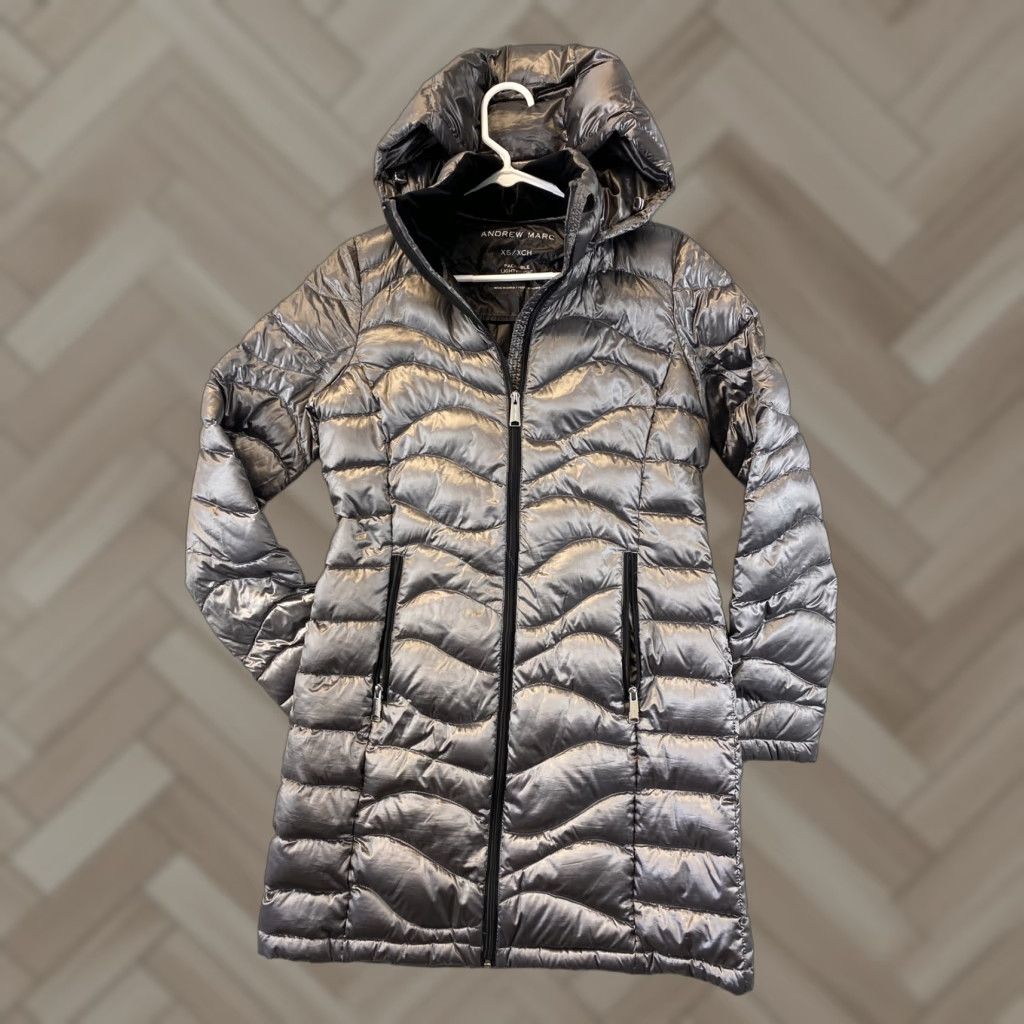 Andrew Marc Andrew Marc Women's Long XS Hoodie Puff Long Jacket Metal / 79-7 Size XS / US 0-2 / IT 36-38 - 1 Thumbnail