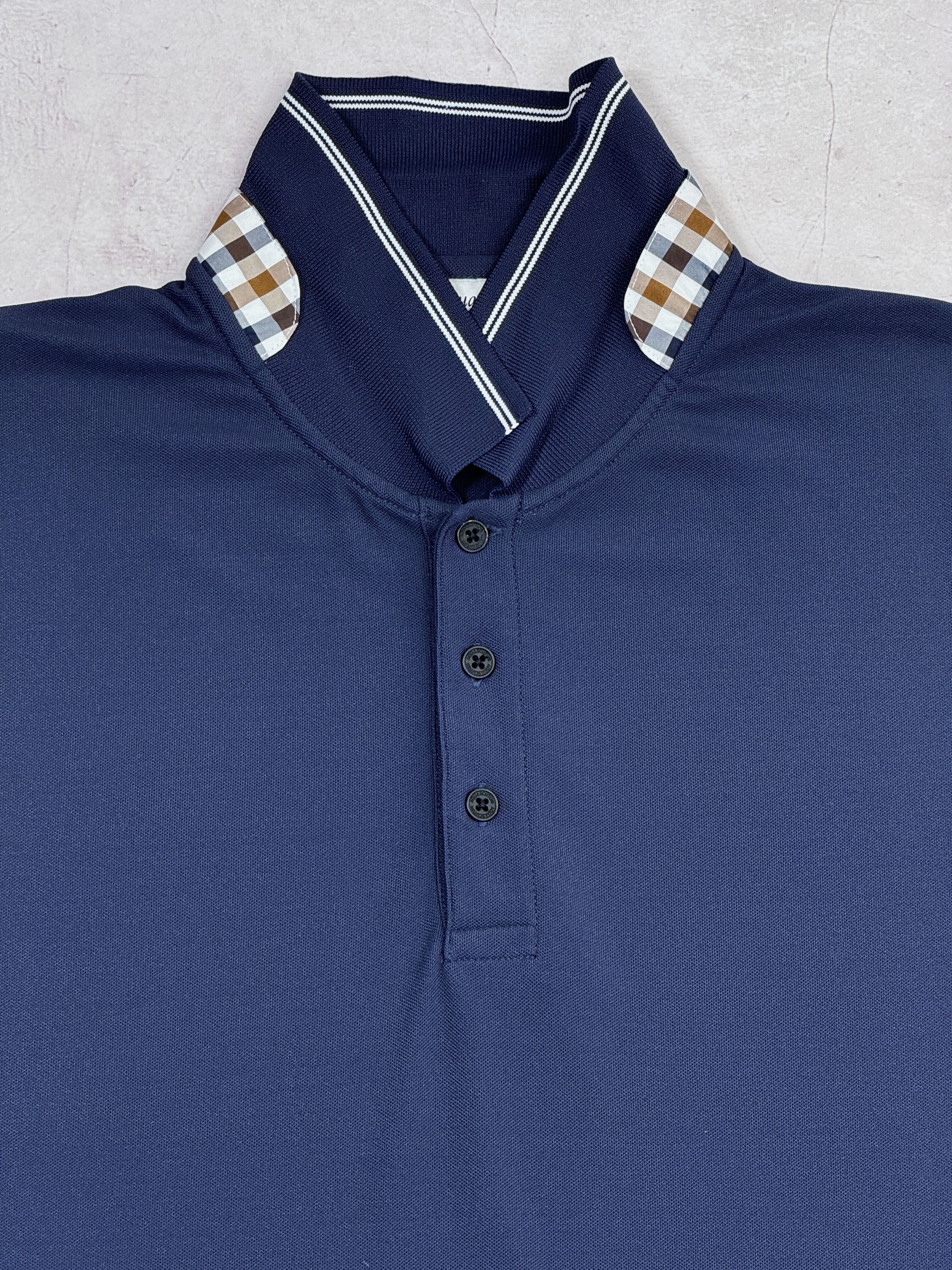 Aquascutum Aquascutum London Polo T-Shirt Dark Blue & Chek Collar Size US L / EU 52-54 / 3 - 2 Thumbnail