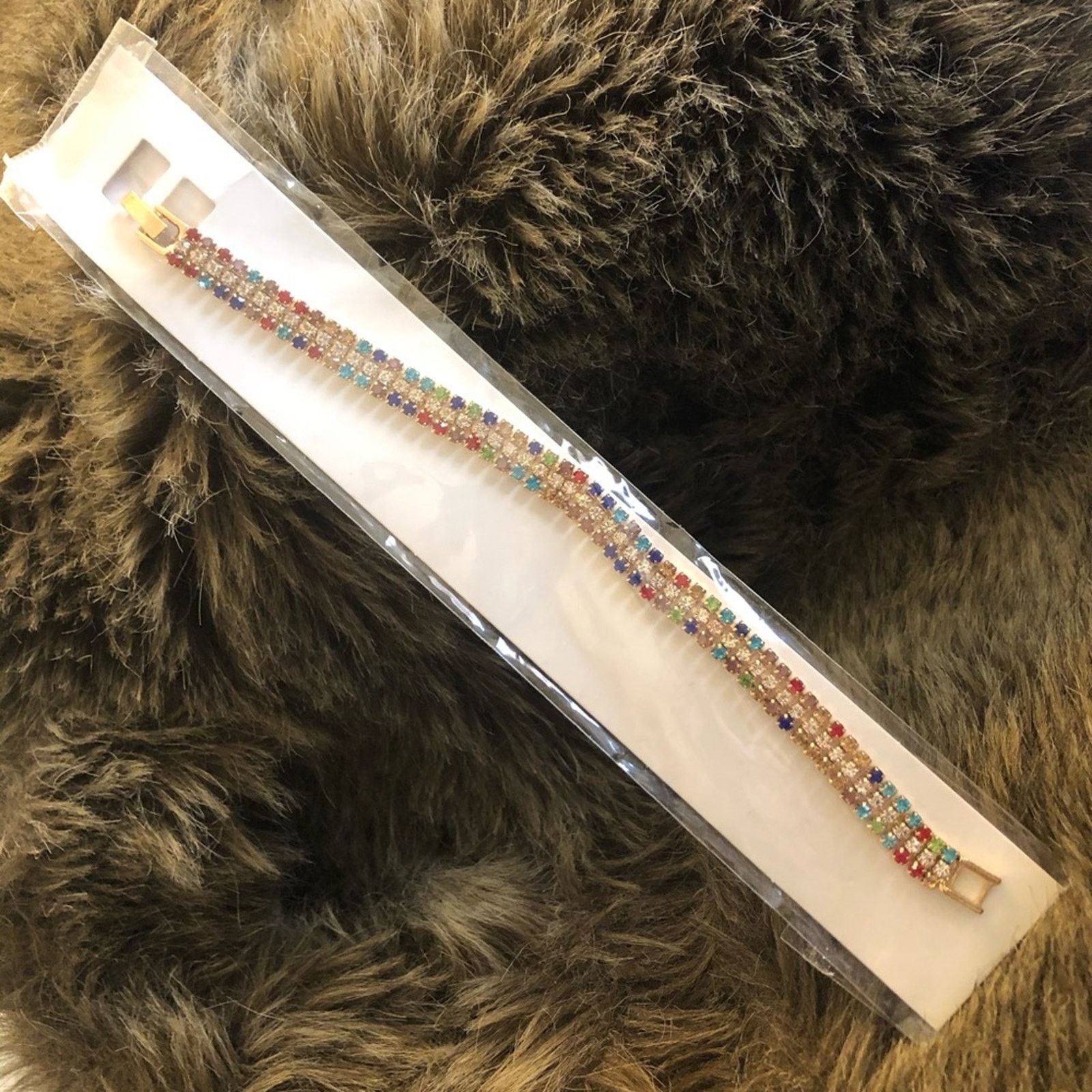 Jewelry Rainbow rhinestone sparkle gold tone bracelet Size ONE SIZE - 8 Thumbnail