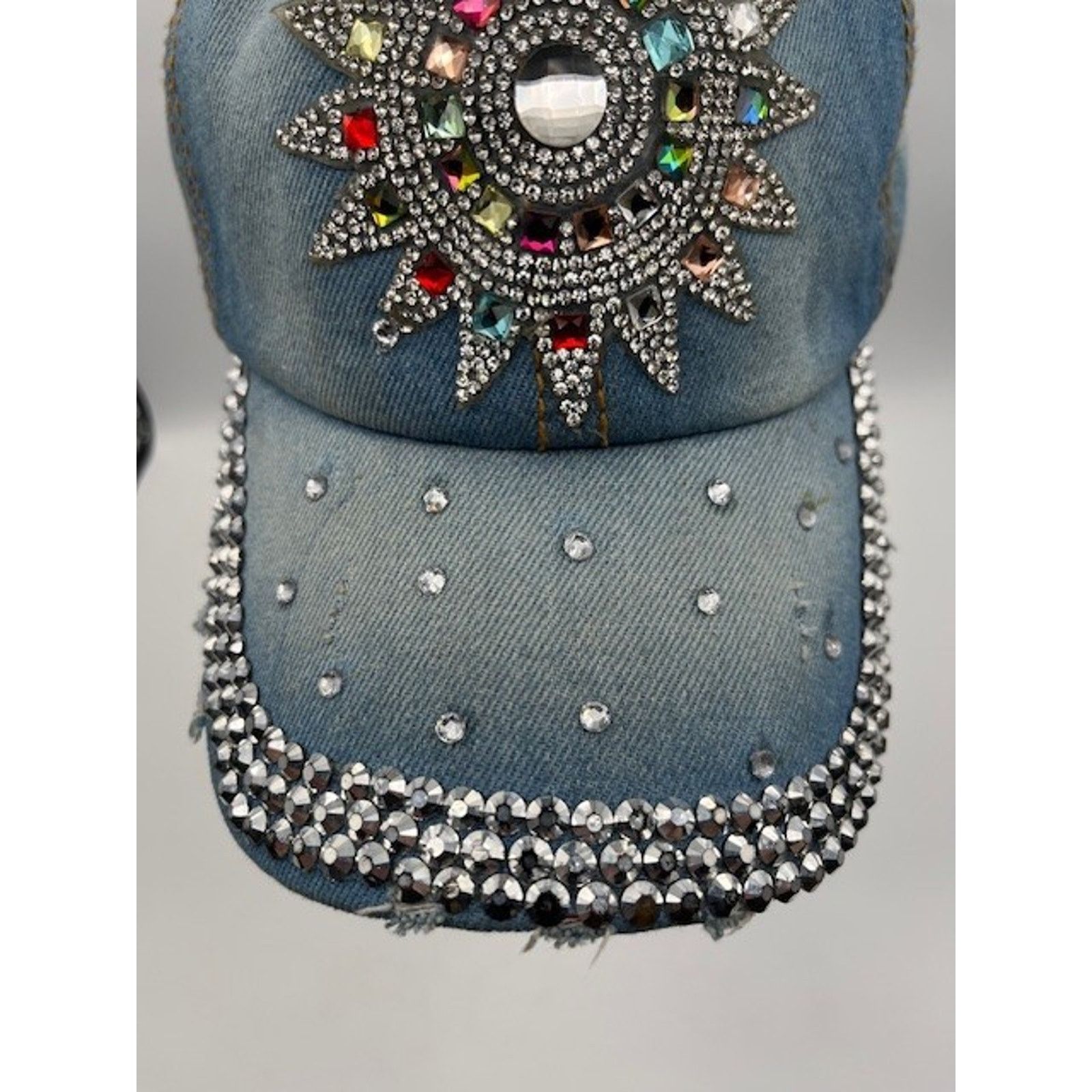 Other Bedazzled Denim Rhinestone Cap Adjustable Strap Hat Size ONE SIZE - 8 Thumbnail