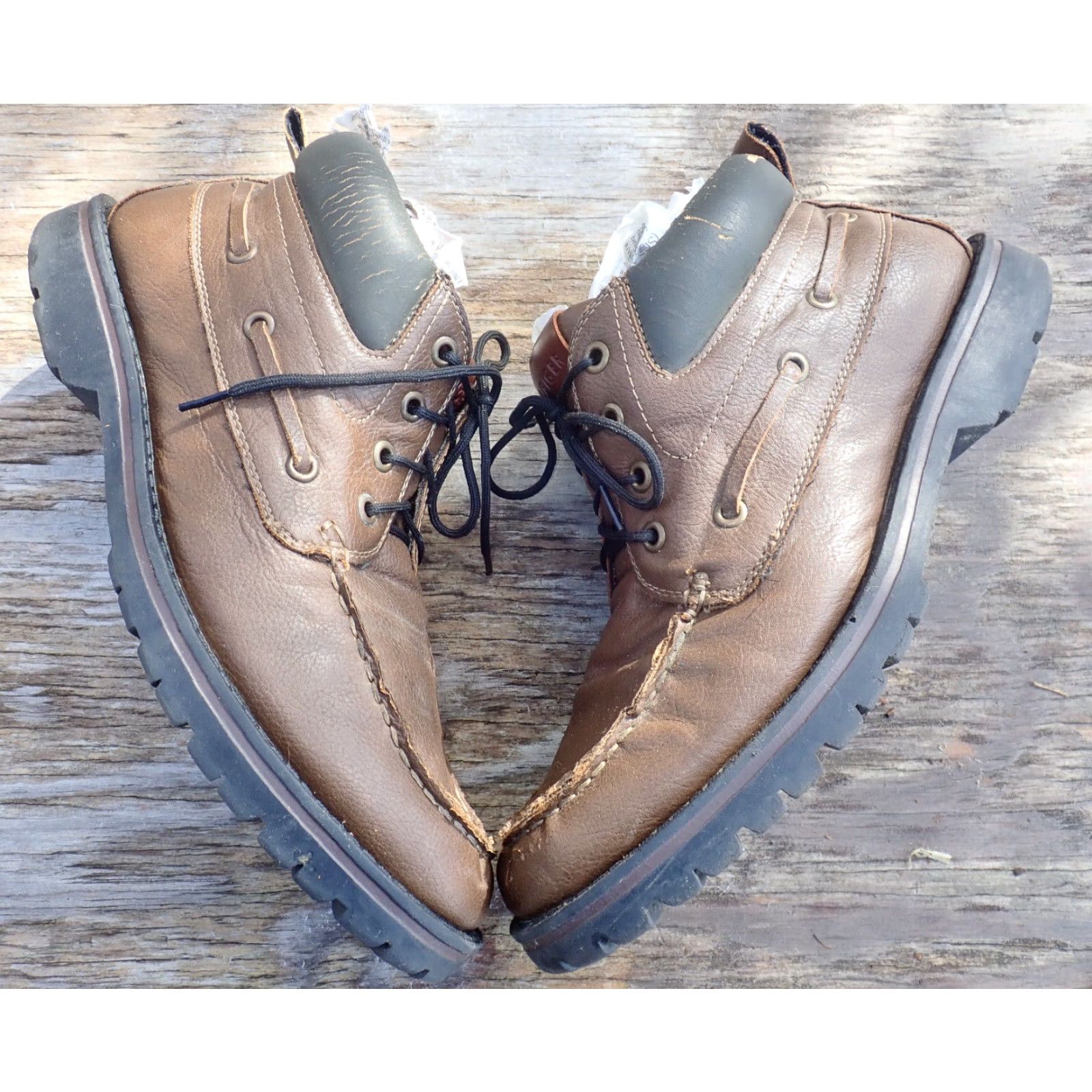 Tommy Hilfiger VINTAGE Tommy Hilfiger Mens Brown Leather Lace Up Jonesboro Cognac Boot 8.5 US Mens 41.5 EU Rubber Outsole 90s Western Style Boots Mens Size US 8.5 / EU 41-42 - 5 Thumbnail