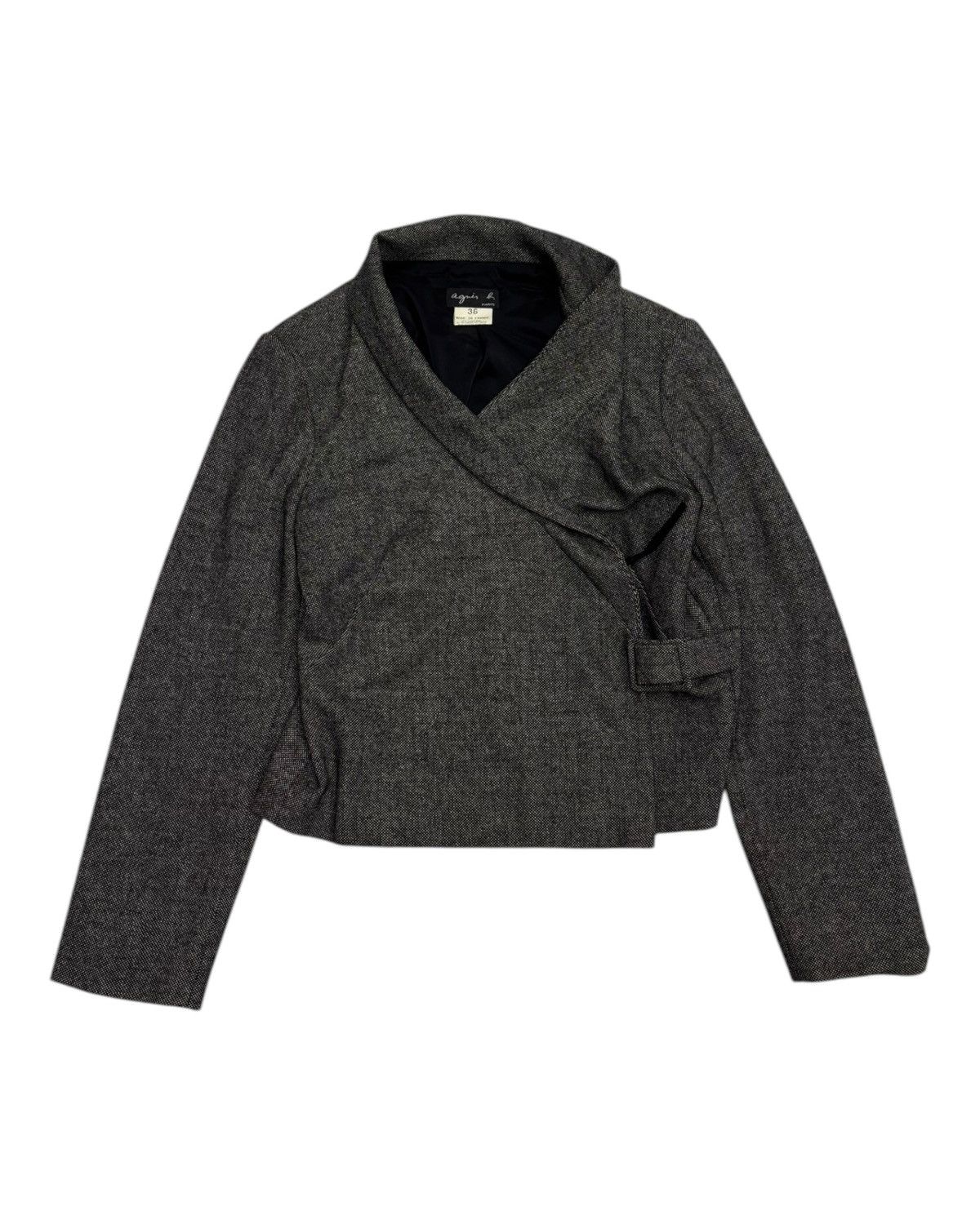 agnes b. 🔥AGNES B WOOL LAINE GREY SHAWL COLLAR CROP JACKET Size S / US 4 / IT 40 - 2 Thumbnail