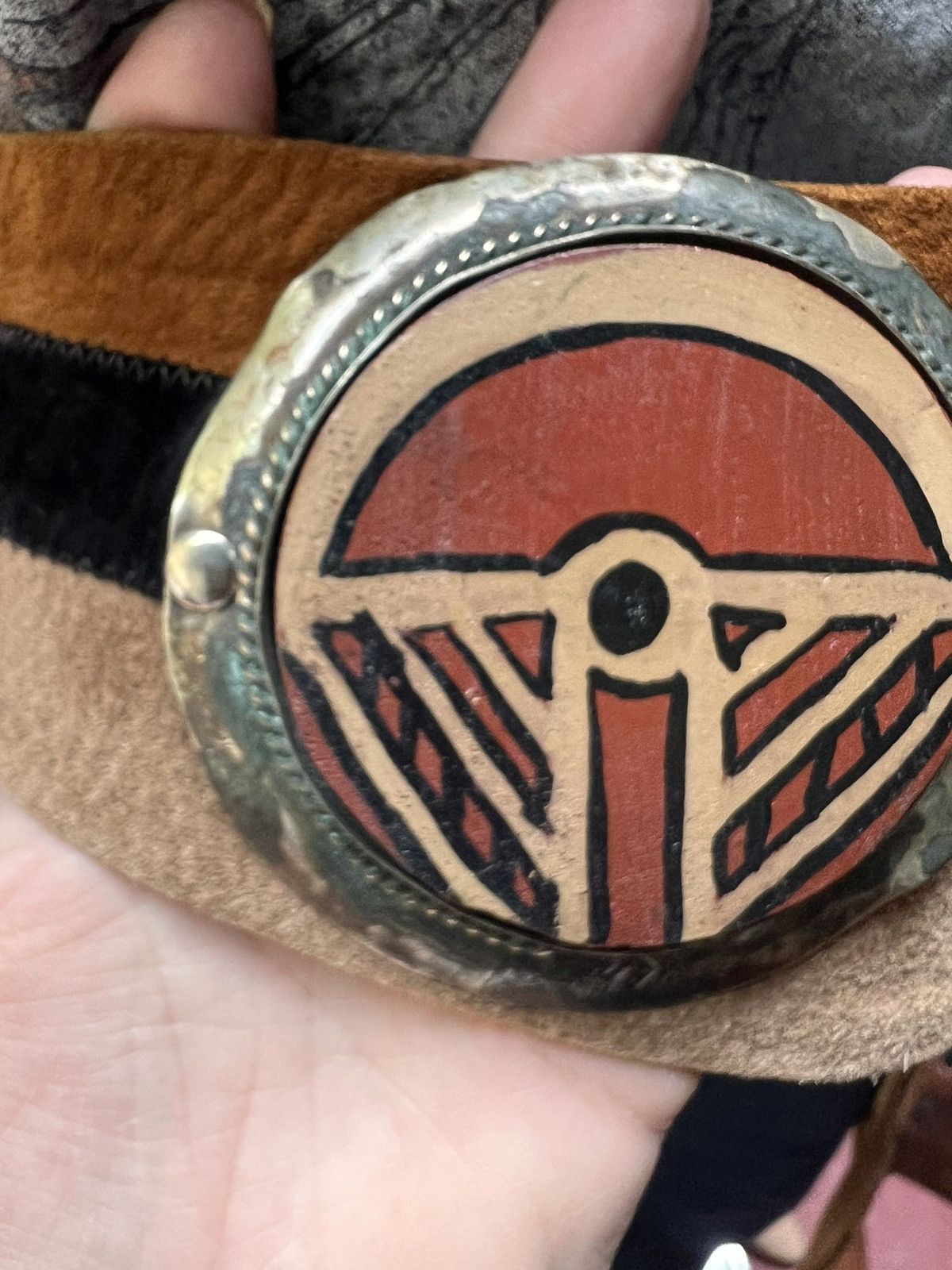 Vintage Vintage 70s artisan wide leather belt with medallion detail Size ONE SIZE - 9 Thumbnail