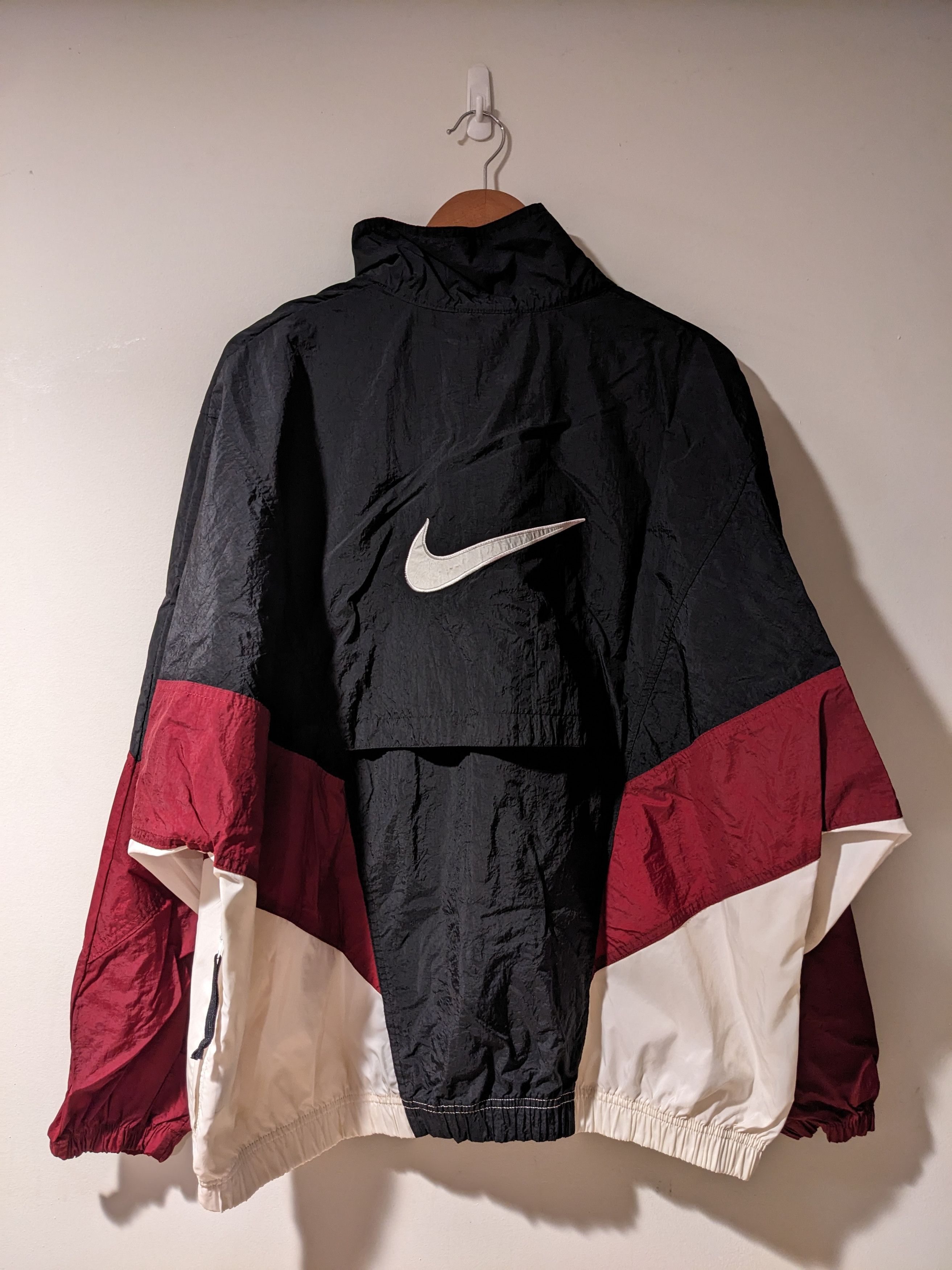 image of 90's Nike Big Swoosh Black Red X-Large Windbreaker, Men's (Size XL)