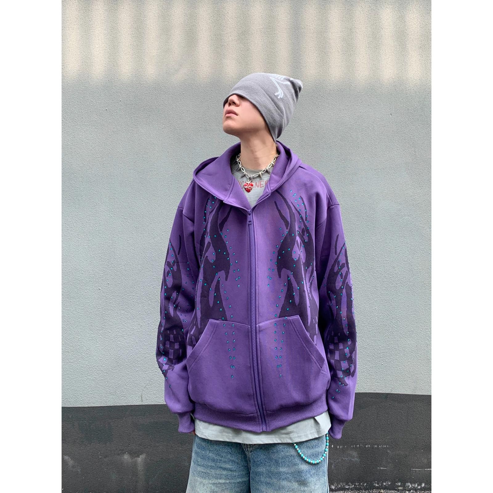 Japanese Brand Tribal Flame Rhinestone Zip Hoodie Size M / US 6-8 / IT 42-44 - 7 Thumbnail
