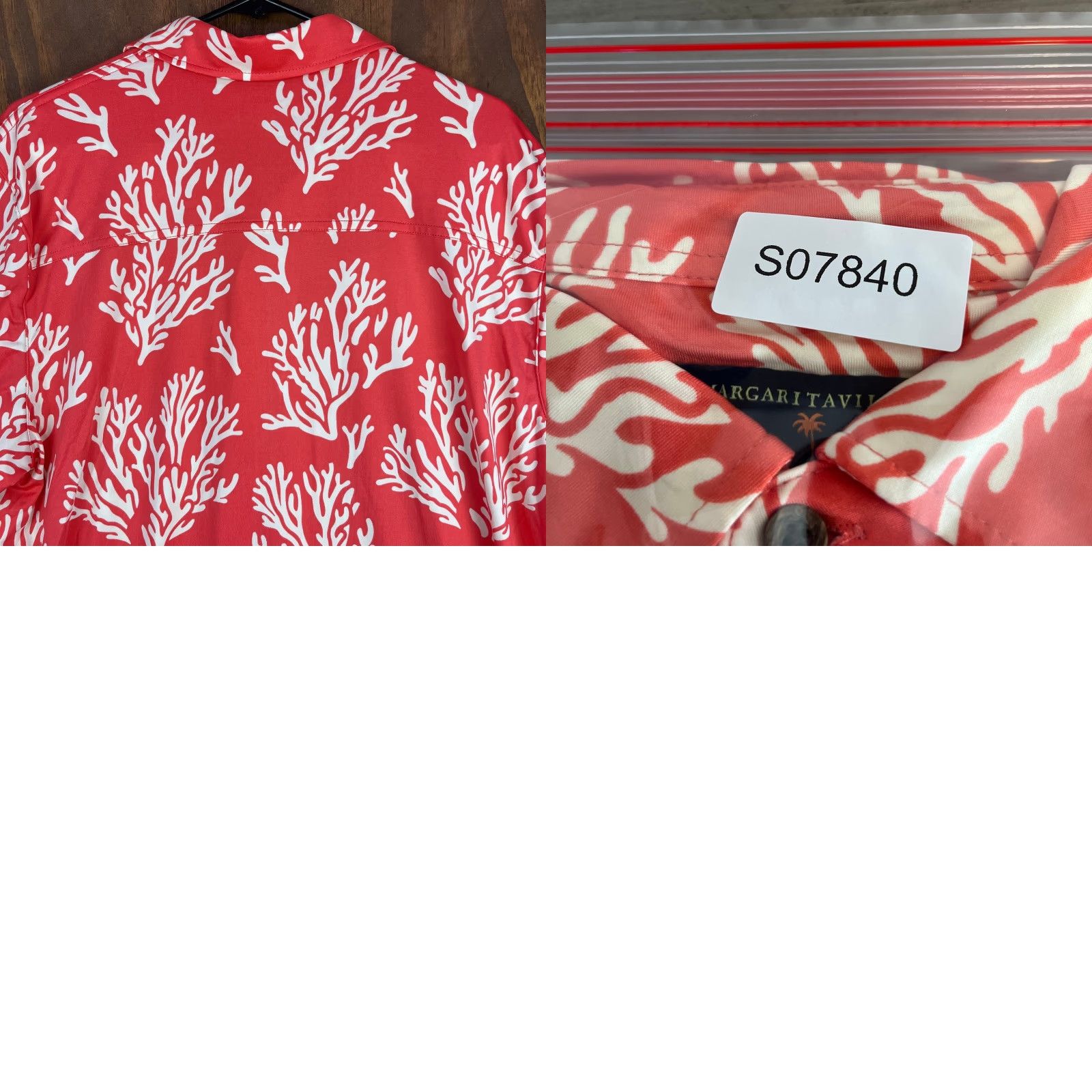 Vintage Margaritaville Mens Shirt Button-Down L Pink Deep Sea Coral Reef Pattern UPF +50 Short Sleeve Size US L / EU 52-54 / 3 - 9 Thumbnail