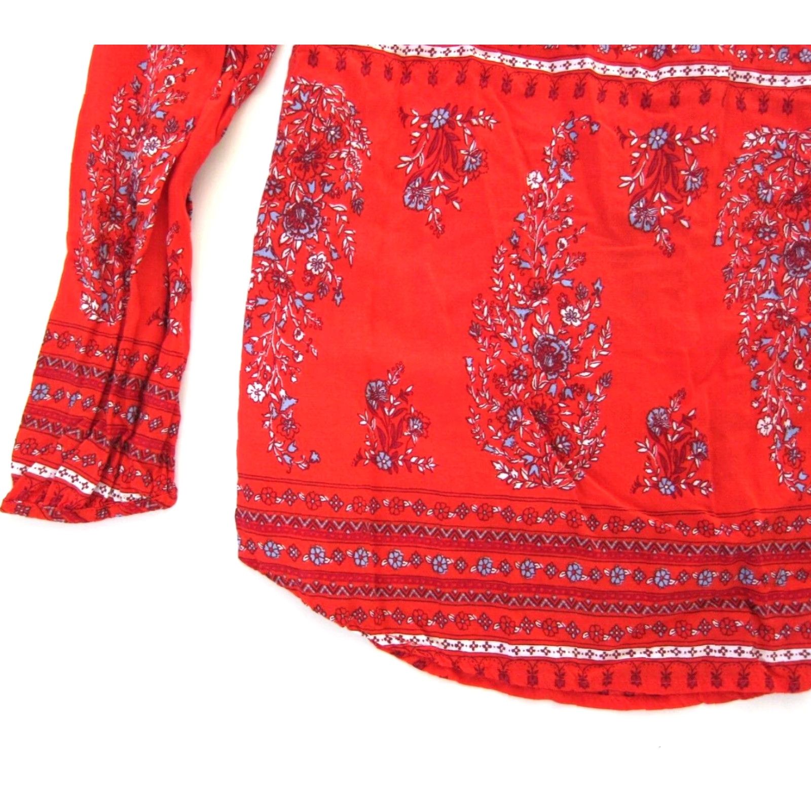 Old Navy Old Navy Blouse (M) Peasant Tunic Floral Long Sleeve Red White Blue 100% Rayon Womens Shirt Size M / US 6-8 / IT 42-44 - 6 Thumbnail