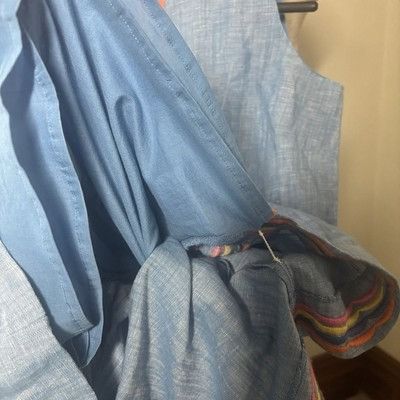 Talbots $120 Talbots Linen Scallop Detail Shift Dress Blue Rainbow S Size M / US 6-8 / IT 42-44 - 6 Thumbnail