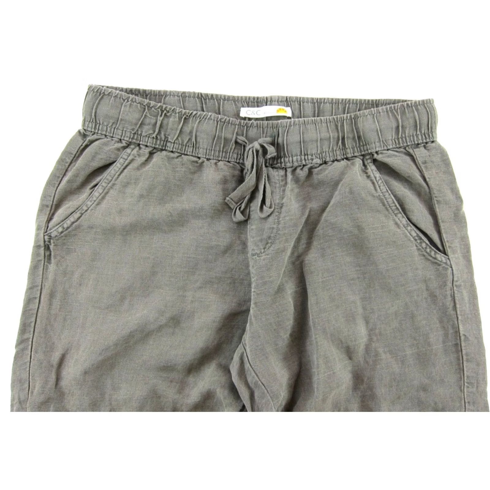 Vintage C&C California Army Green Linen Lyocell Cropped Pocket Cargo Pant Women Large Size 36" / US 14 / IT 50 - 4 Thumbnail