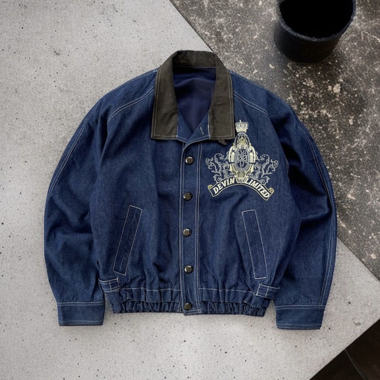 Japanese Brand 🔥VINTAGE 90'S DEVIN JAPAN EMBROIDERED DENIM BOMBER JACKET Size US M / EU 48-50 / 2 - 1 Thumbnail