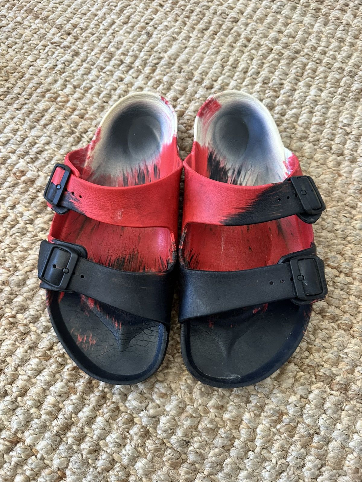 Birkenstock BIRKENSTOCK Sandals Slides Red Black Paint Brush Size US 11 / EU 44 - 1 Thumbnail