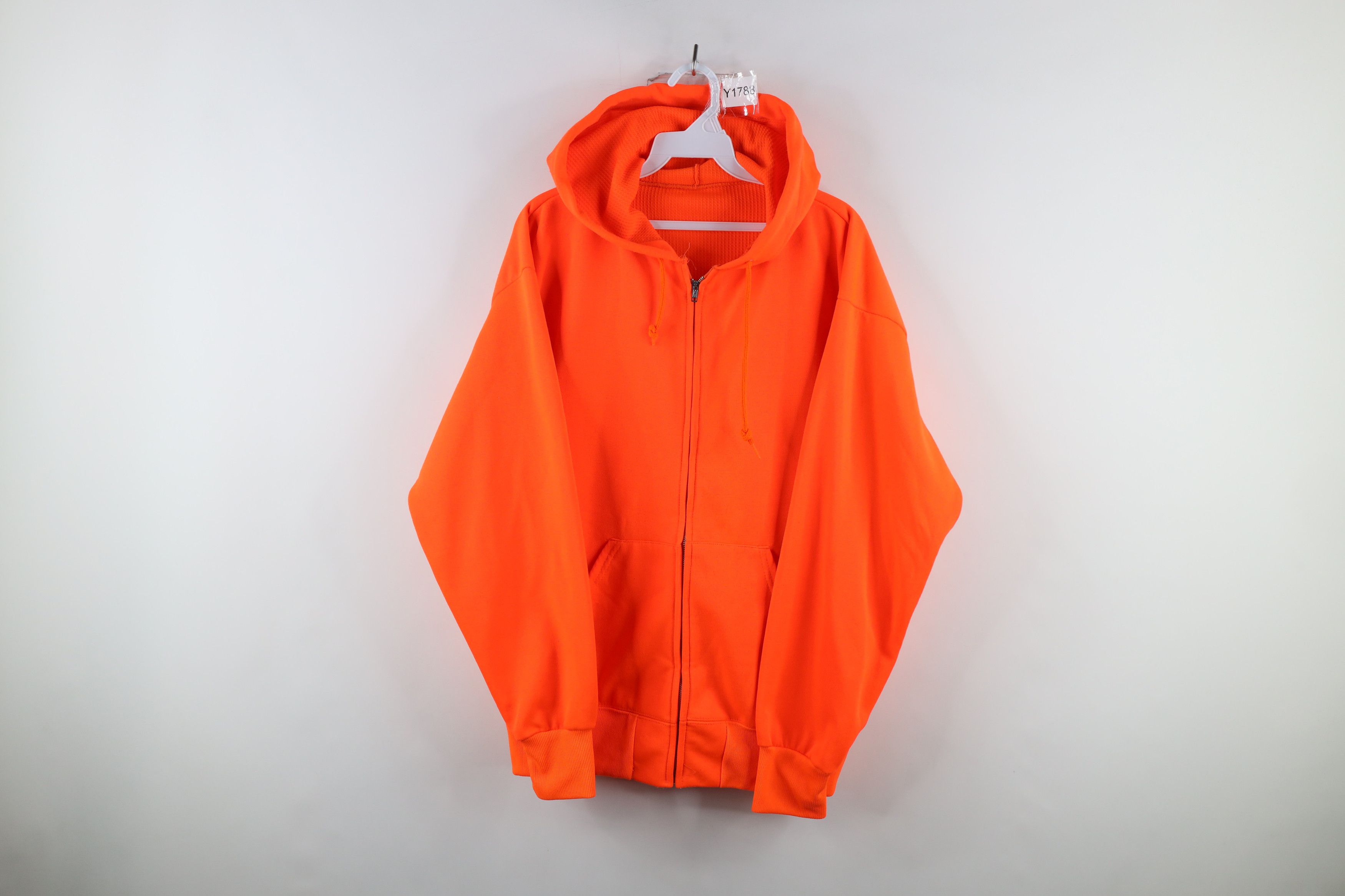 image of Vintage 70's Waffle Knit Lined Hoodie Blaze Orange Usa, Men's (Size 2XL)