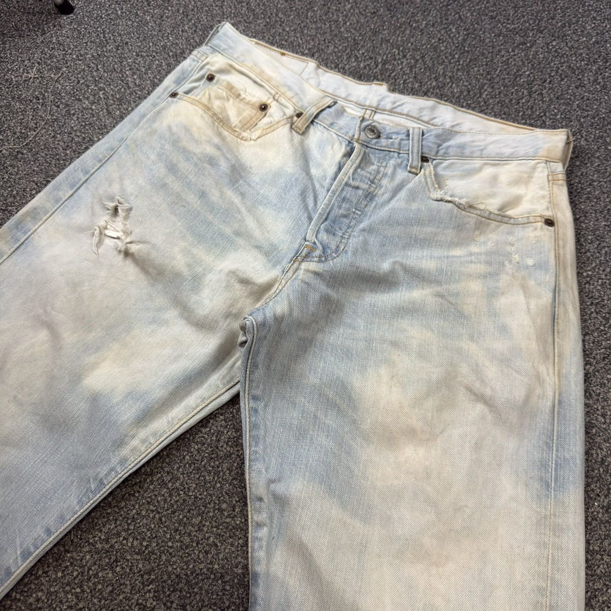 Levi's Made & Crafted y2k Splash 2 Tone Levis 501 Thrashed Denim Baggy Flared Size US 31 - 3 Thumbnail
