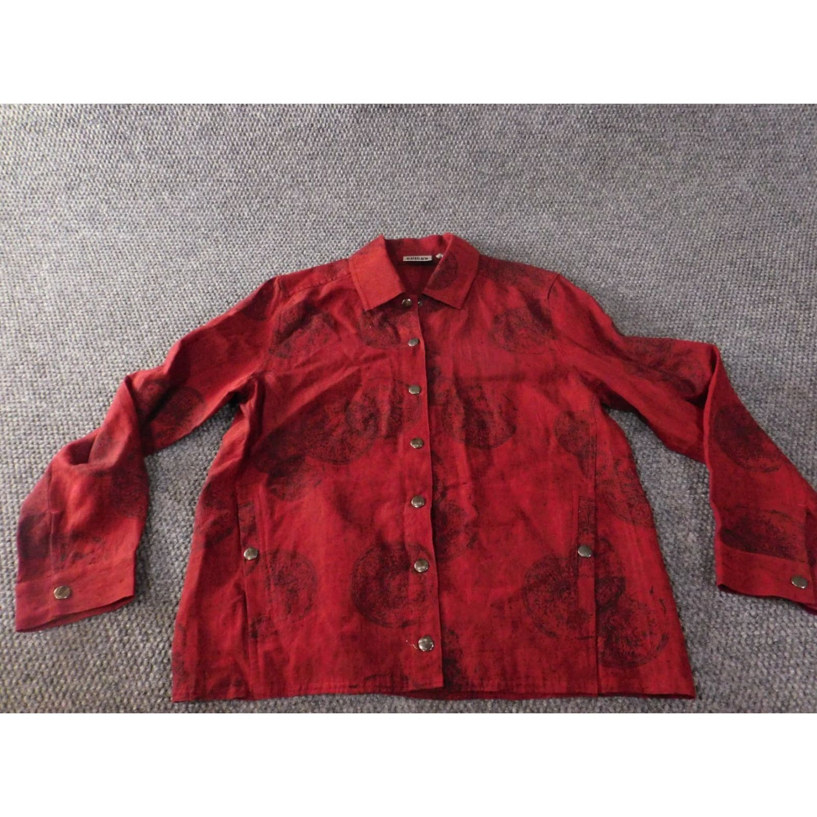 Vintage Chicos Blouse Shirt Womens Vintage? No Red Linen Knit Geometric Long Sleeve Collared Snap Button Collar Classic/Fitted Regular Size 1 Size XS / US 0-2 / IT 36-38 - 2 Thumbnail