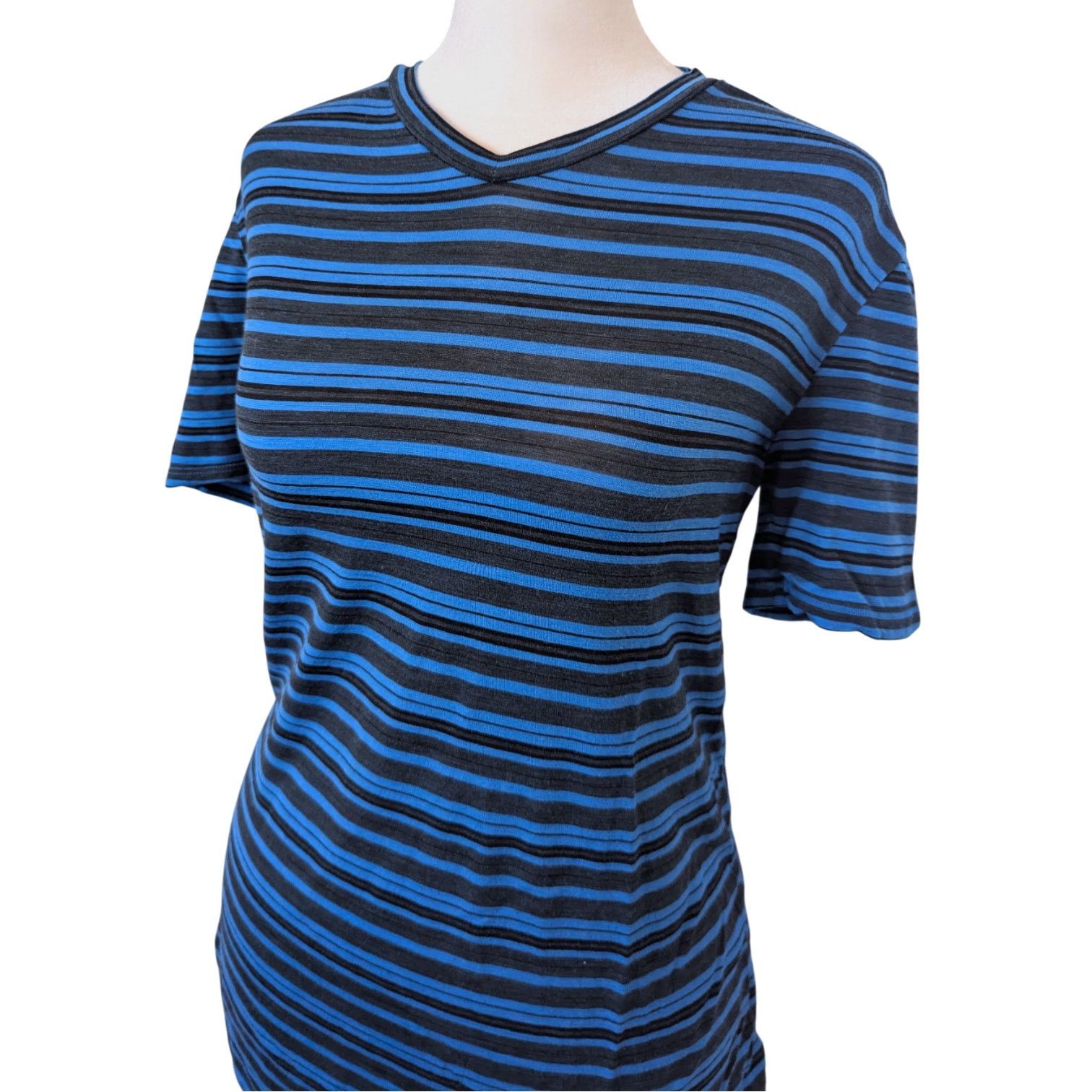 Other Icebreaker Women's Wool Blue Striped V-Neck T-Shirt Small Size S / US 4 / IT 40 - 2 Thumbnail