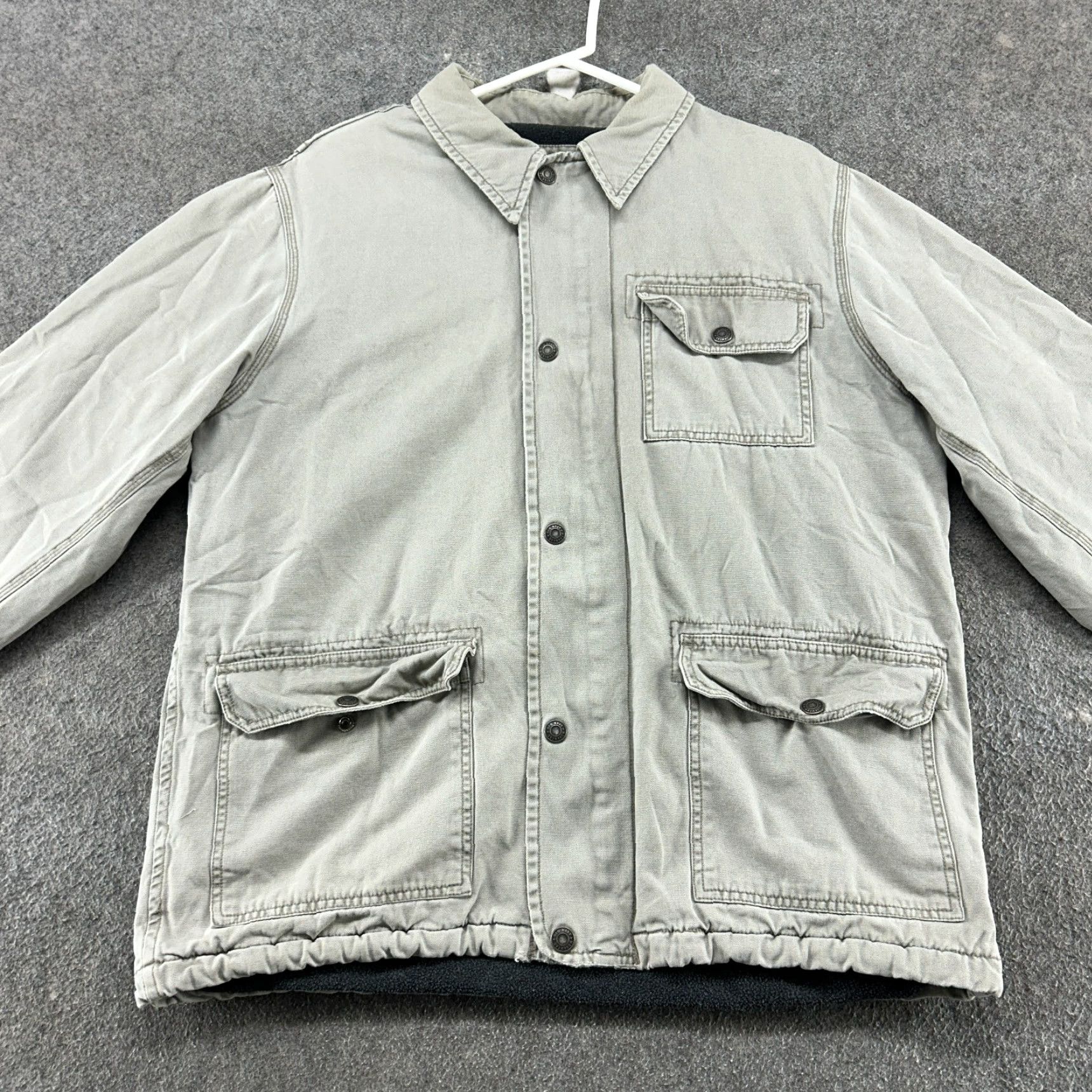 Old Navy VINTAGE Old Navy Jacket Mens L Beige Canvas Chore Barn Fleece Lined Workwear 90s Military Jacket Mens L Regular Gray Size US L / EU 52-54 / 3 - 3 Thumbnail