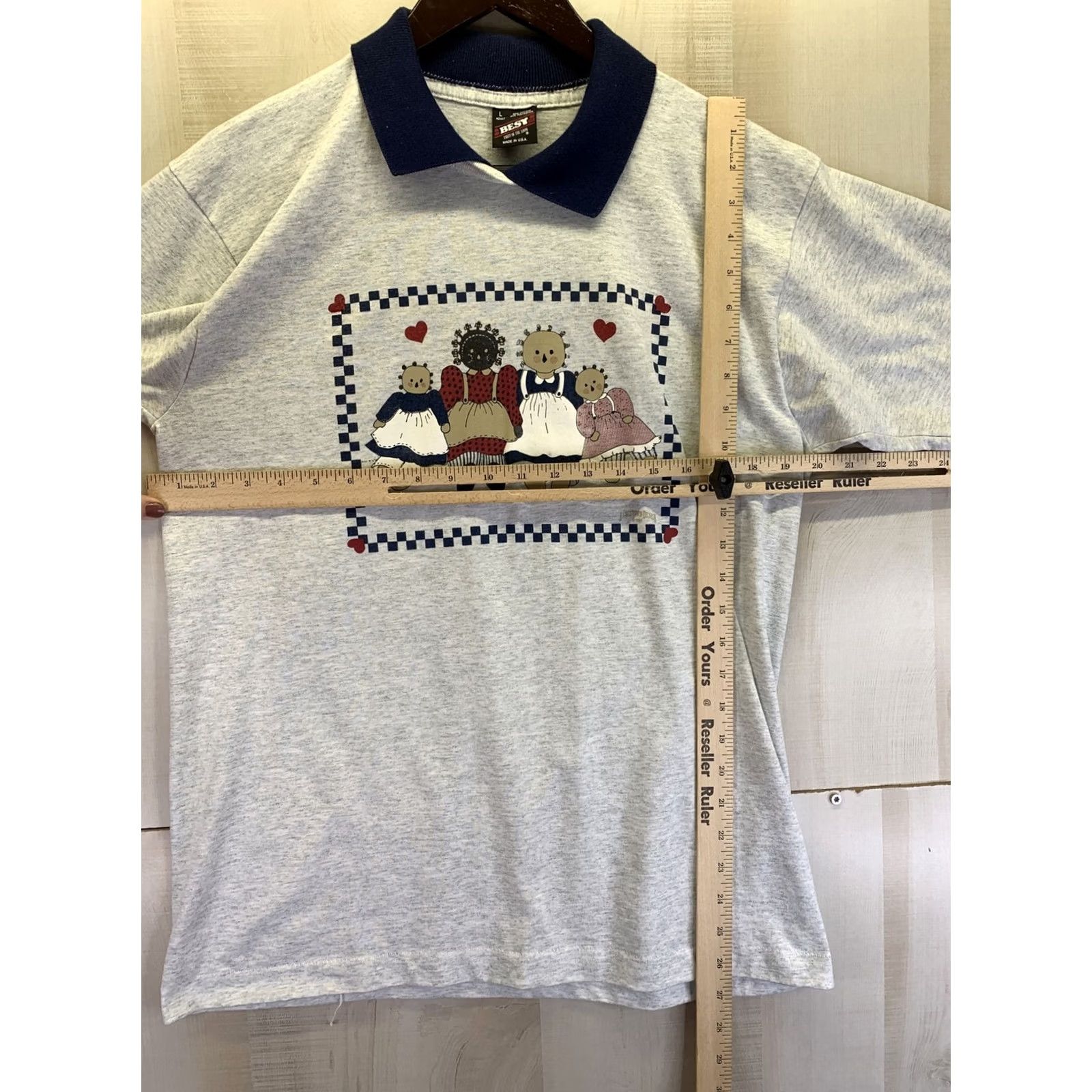 Fruit Of The Loom VINTAGE Jamestown Design Collared Shirt Womens L USA Made 1992 1990s Gray Graphic Doll Grandma Style Cotton Blend Size L / US 10 / IT 46 - 2 Thumbnail