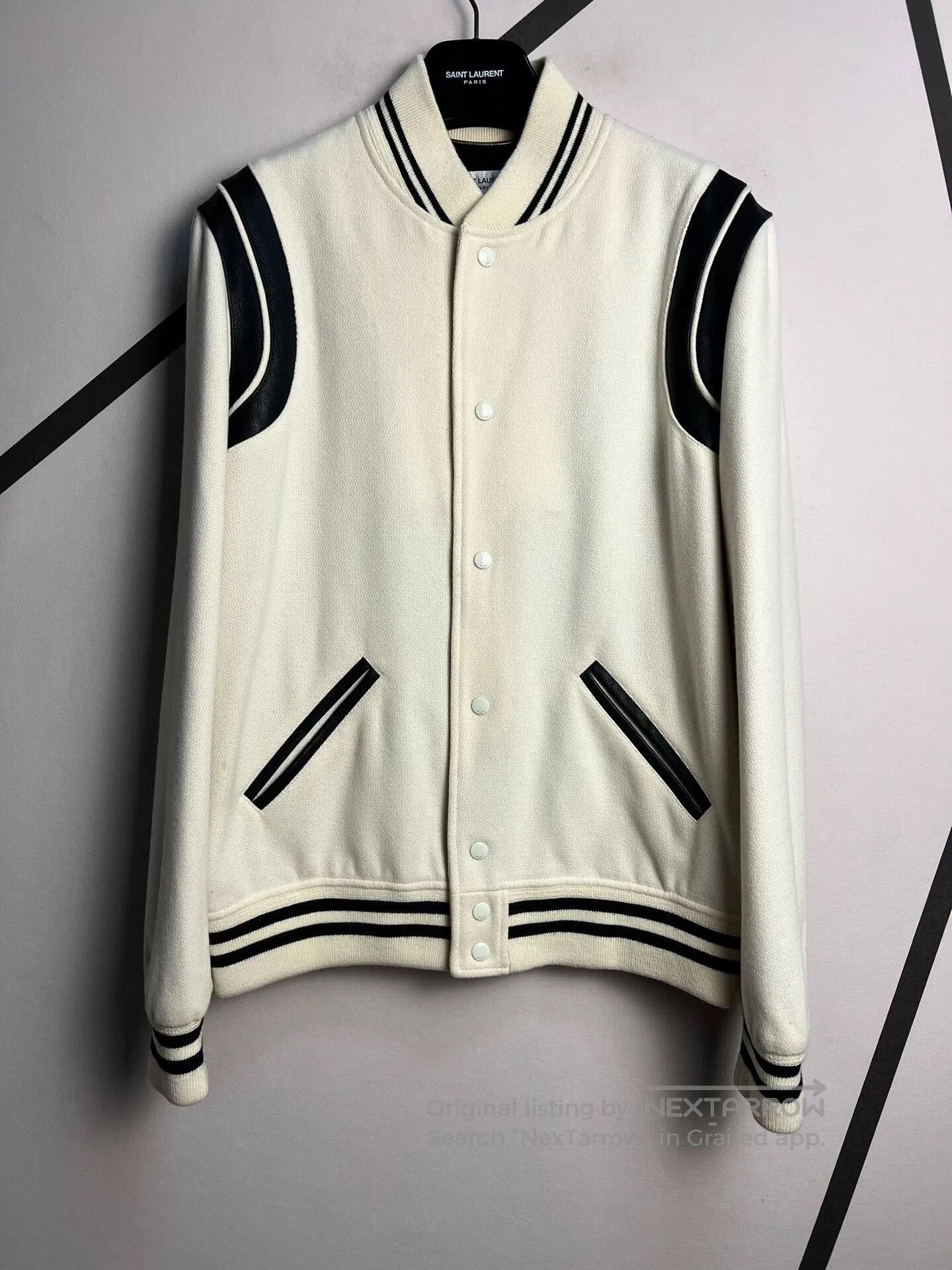 Saint Laurent Paris Saint Laurent Cream Varsity Jacket. Size US L / EU 52-54 / 3 - 1 Thumbnail