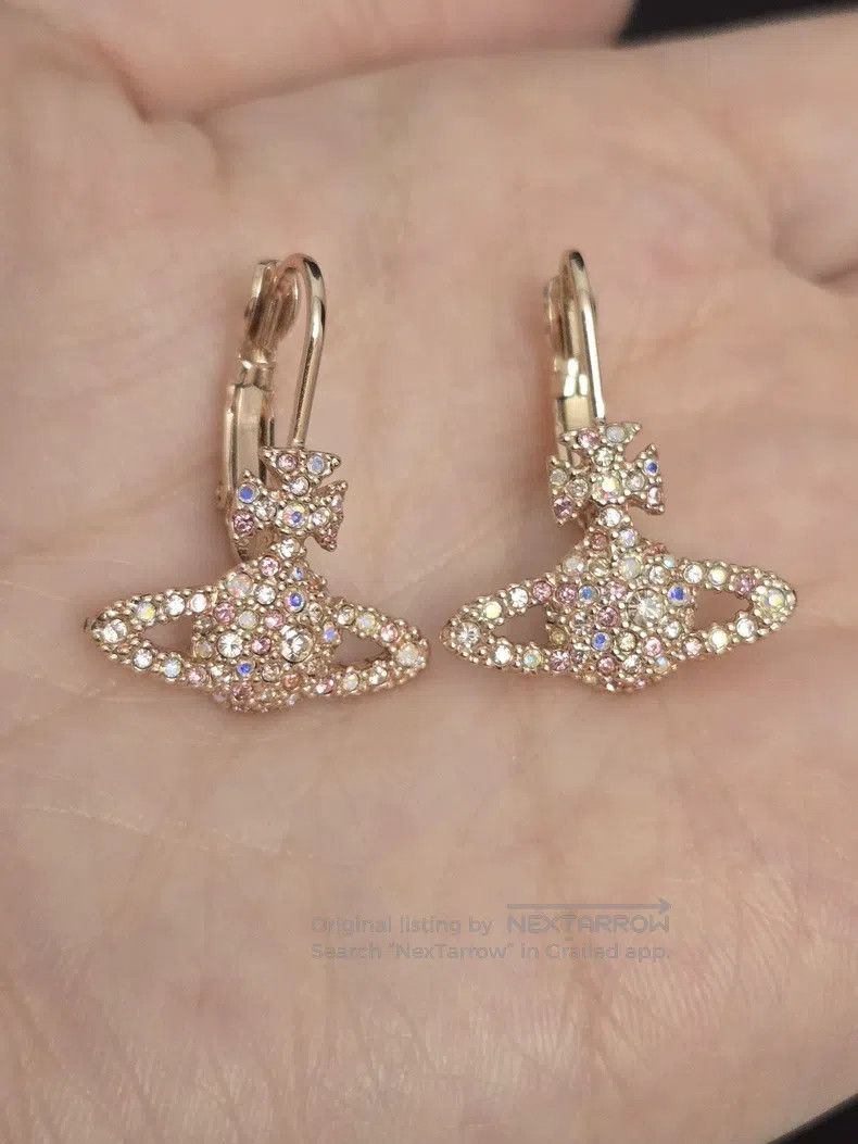 Vivienne Westwood Vivienne Westwood Rose Gold Full Diamond Saturn Earrings Size ONE SIZE - 2 Thumbnail
