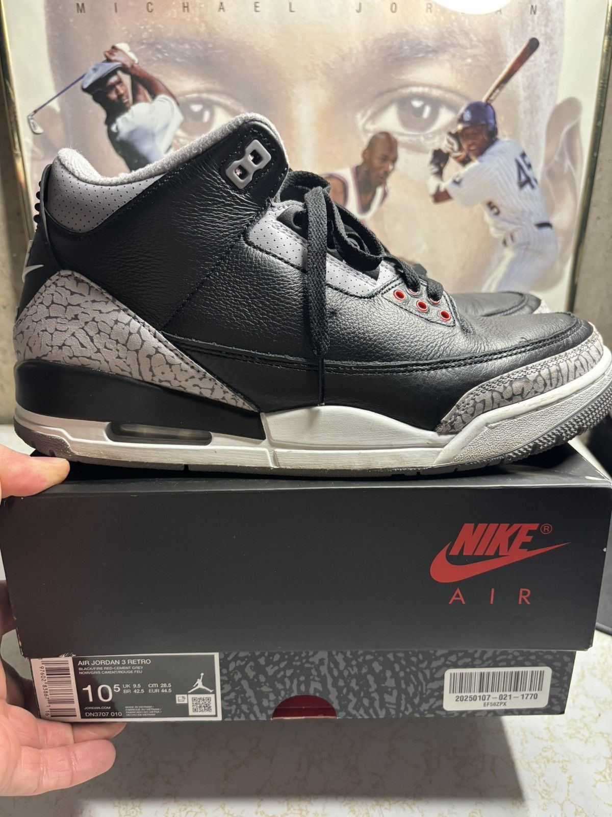 Jordan Brand Jordan 3 Retro Black Cement 2024 Size US 10.5 / EU 43-44 - 1 Thumbnail