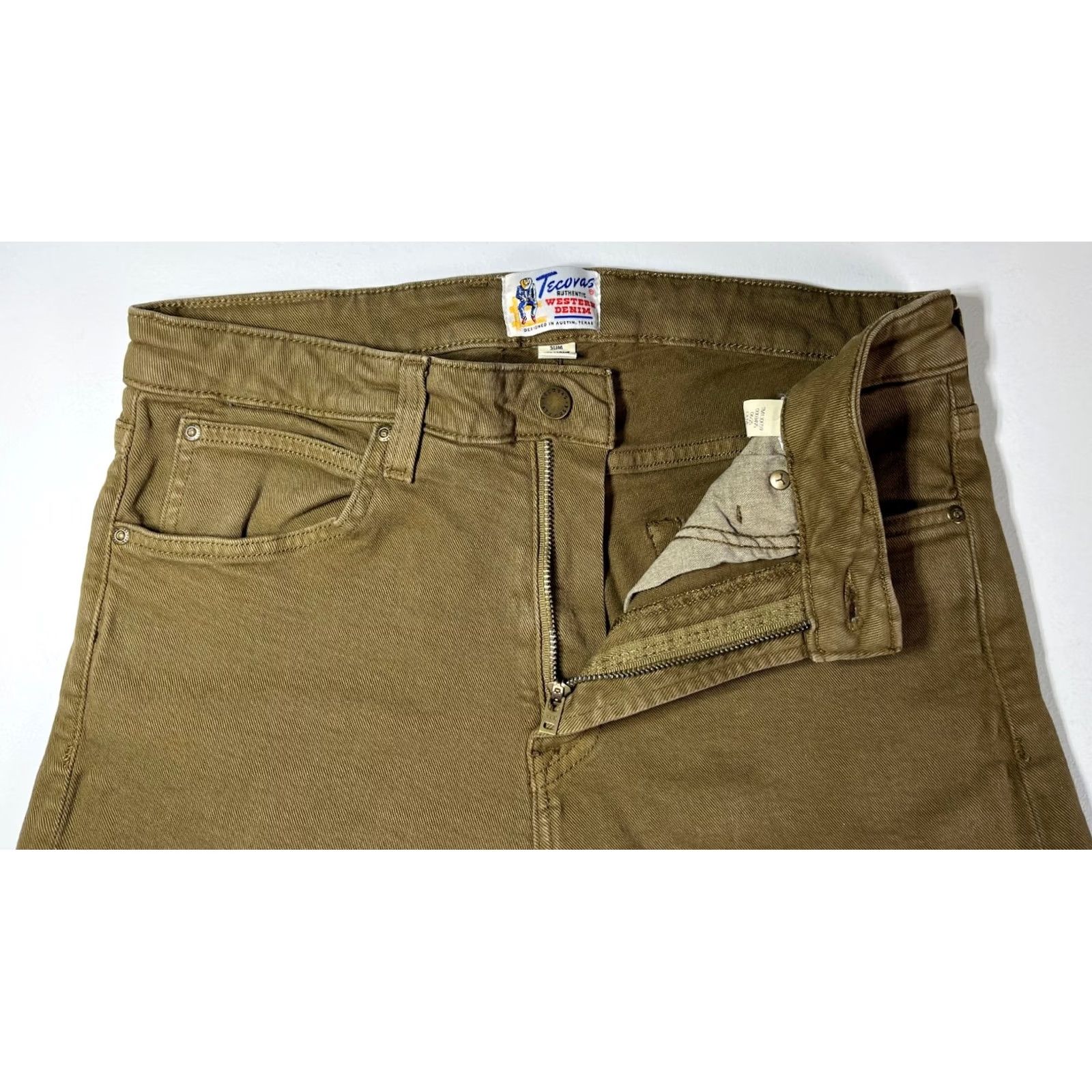 Tecovas Tecovas Men's Slim Straight Stretch Twill Jeans 33x30 Olive Cotton Blend 5-Pocket Denim Straight Rise Mid 98% Cotton, 2% Spandex Size US 33 - 7 Thumbnail