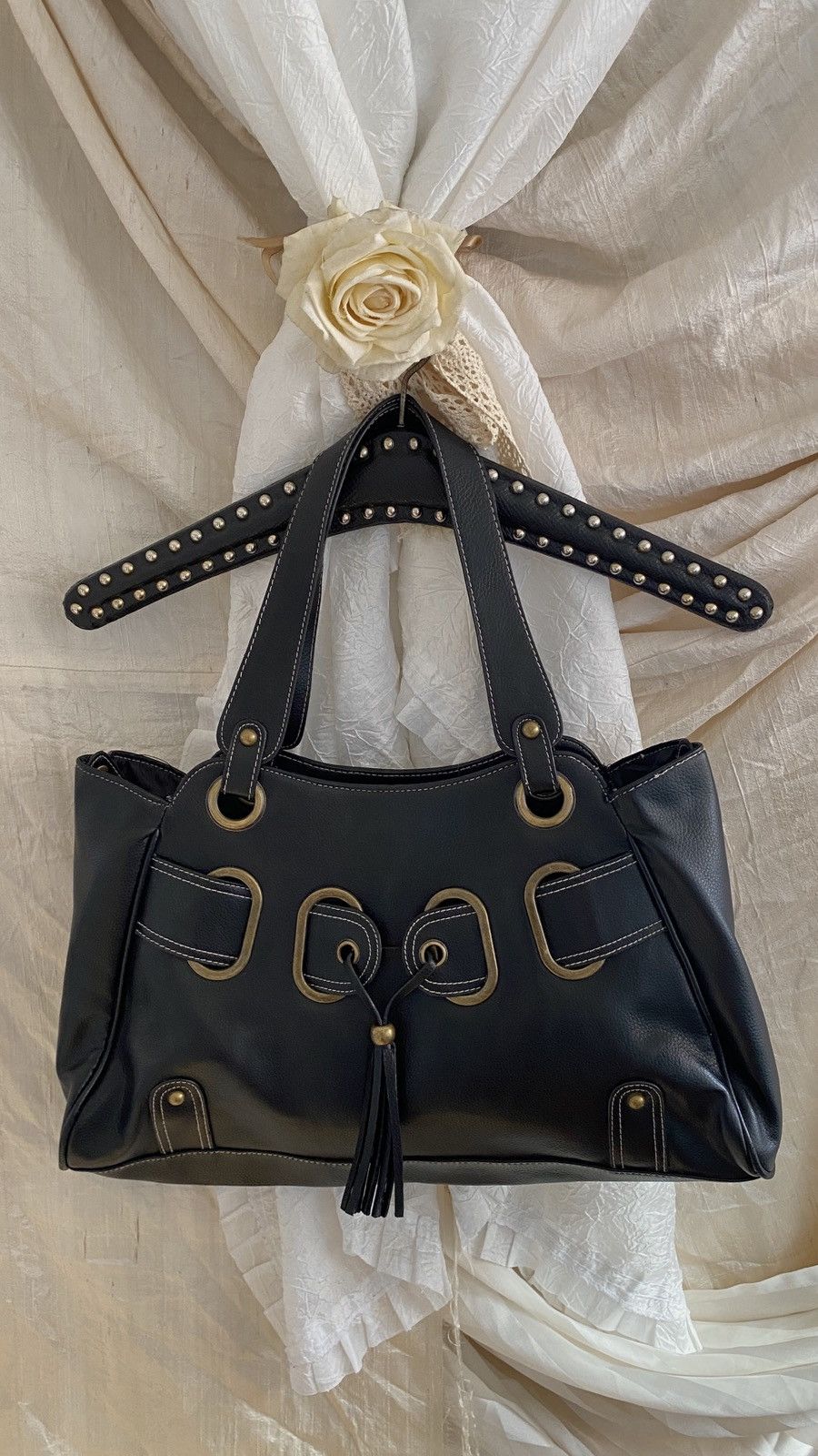 Vintage Vintage leatherette black tote shoulder bag Size ONE SIZE - 1 Thumbnail