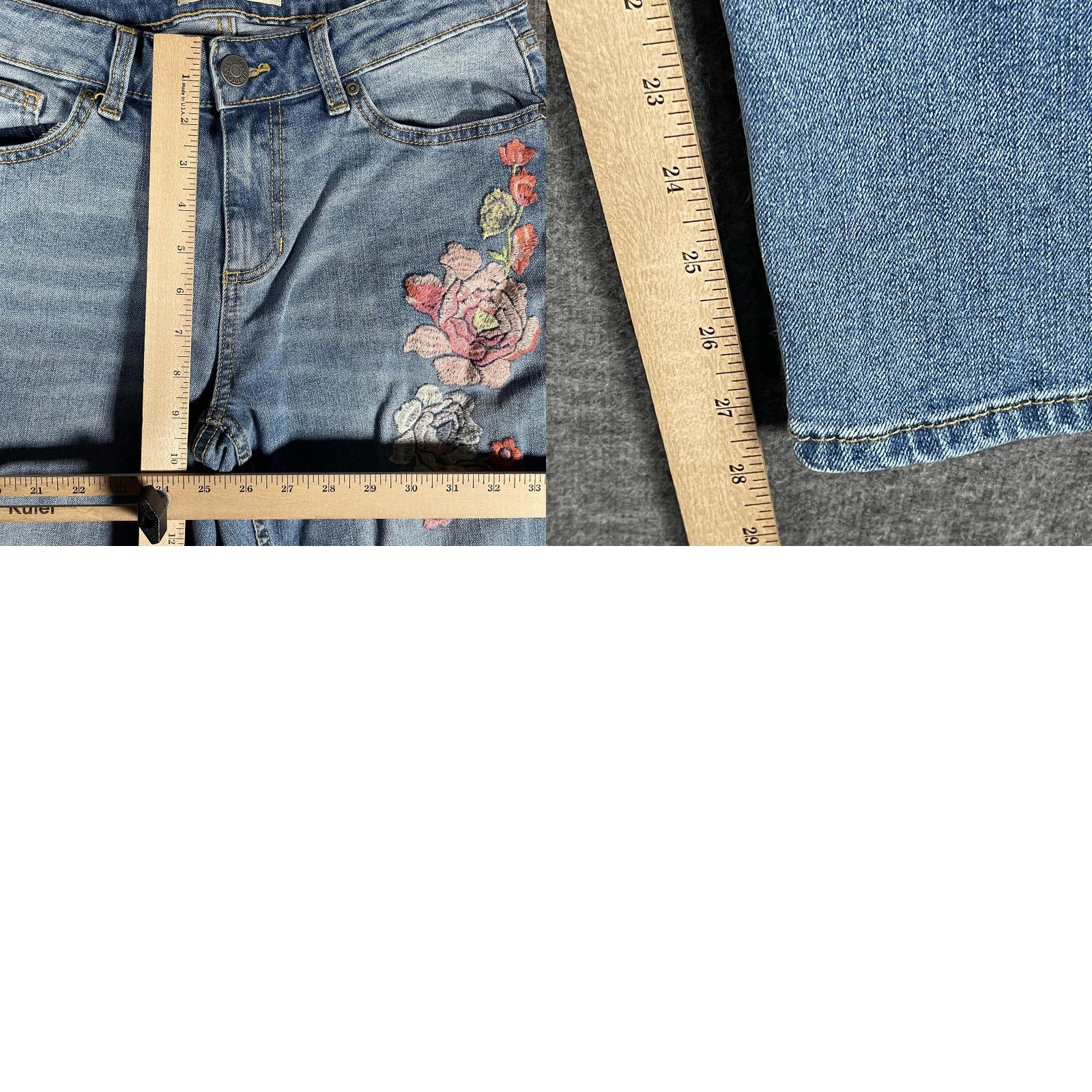 Denime Dittos Jeans Women's 8 Blue Straight Mid Rise Embroidered Floral Denim Y2K Size 30" / US 8 / IT 44 - 8 Thumbnail