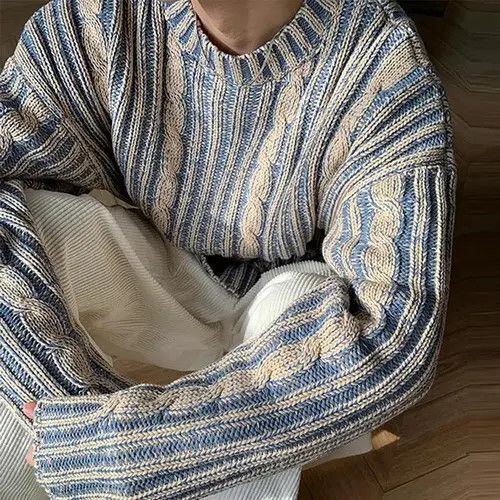 Japanese Brand Etsuko x Konno Men Loose Knitted Printed O Neck Long Sleeve Size US L / EU 52-54 / 3 - 5 Thumbnail