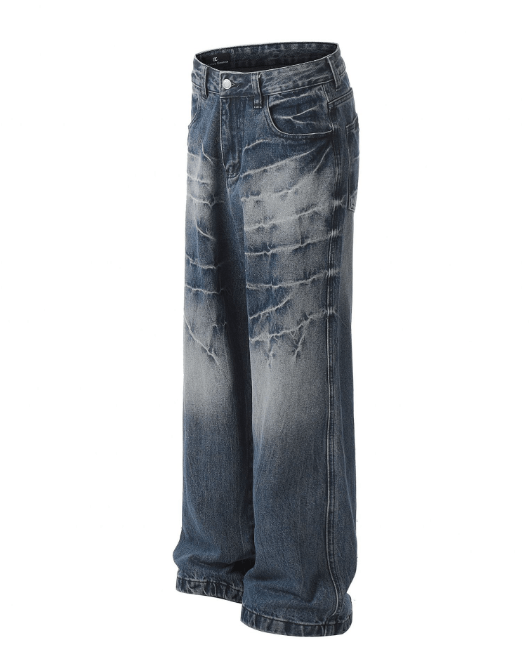 Japanese Brand × Jean Fashion washed distressed lightning pattern loose jeans Size US 32 / EU 48 - 2 Thumbnail