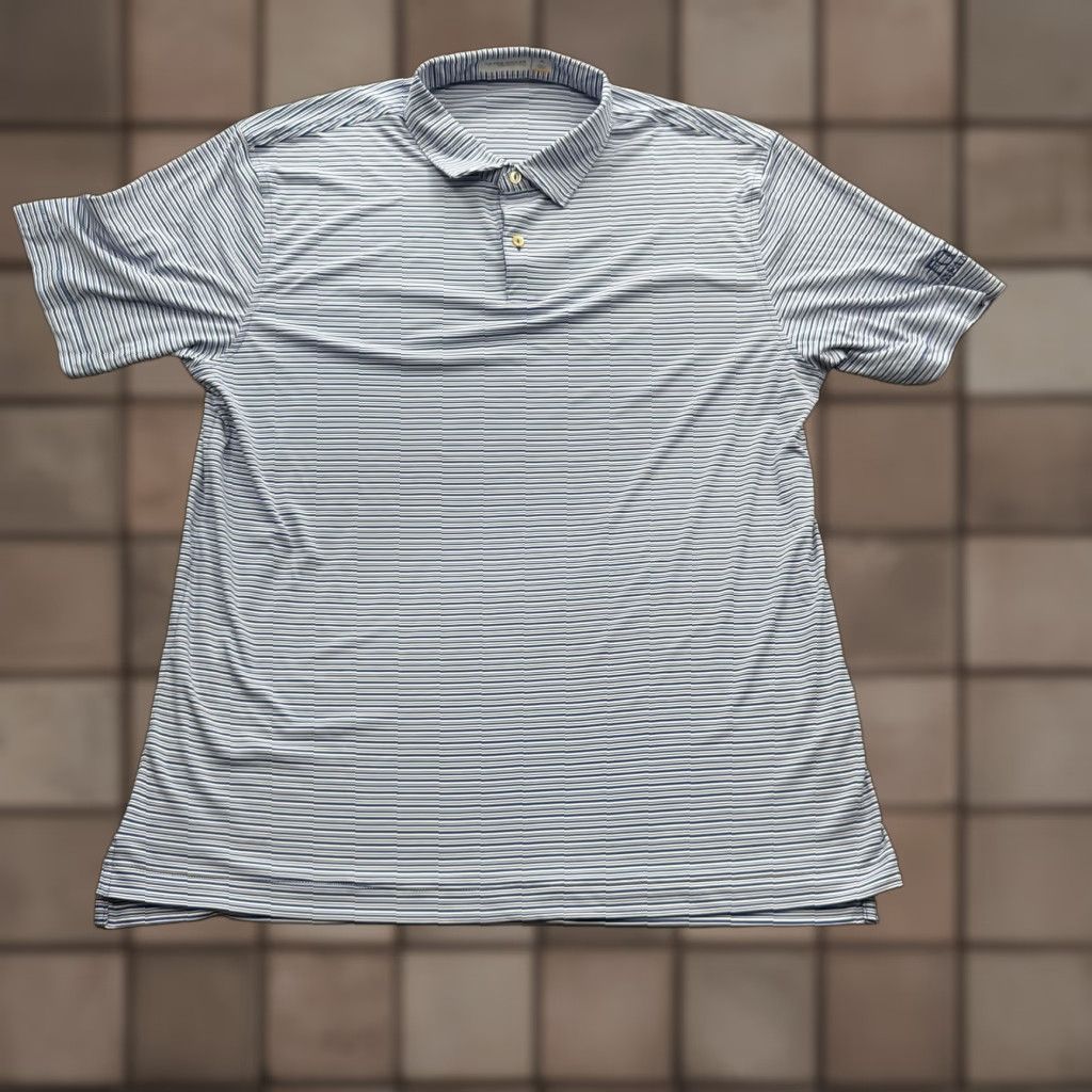 Peter Millar Peter Millar Polo Shirt Mens XL Blue Featherweight UPF 50+ Focus Family Golf Shirt Half-Tone Striped Short Sleeve Polo with Logo Embroidery Size US XL / EU 56 / 4 - 1 Thumbnail